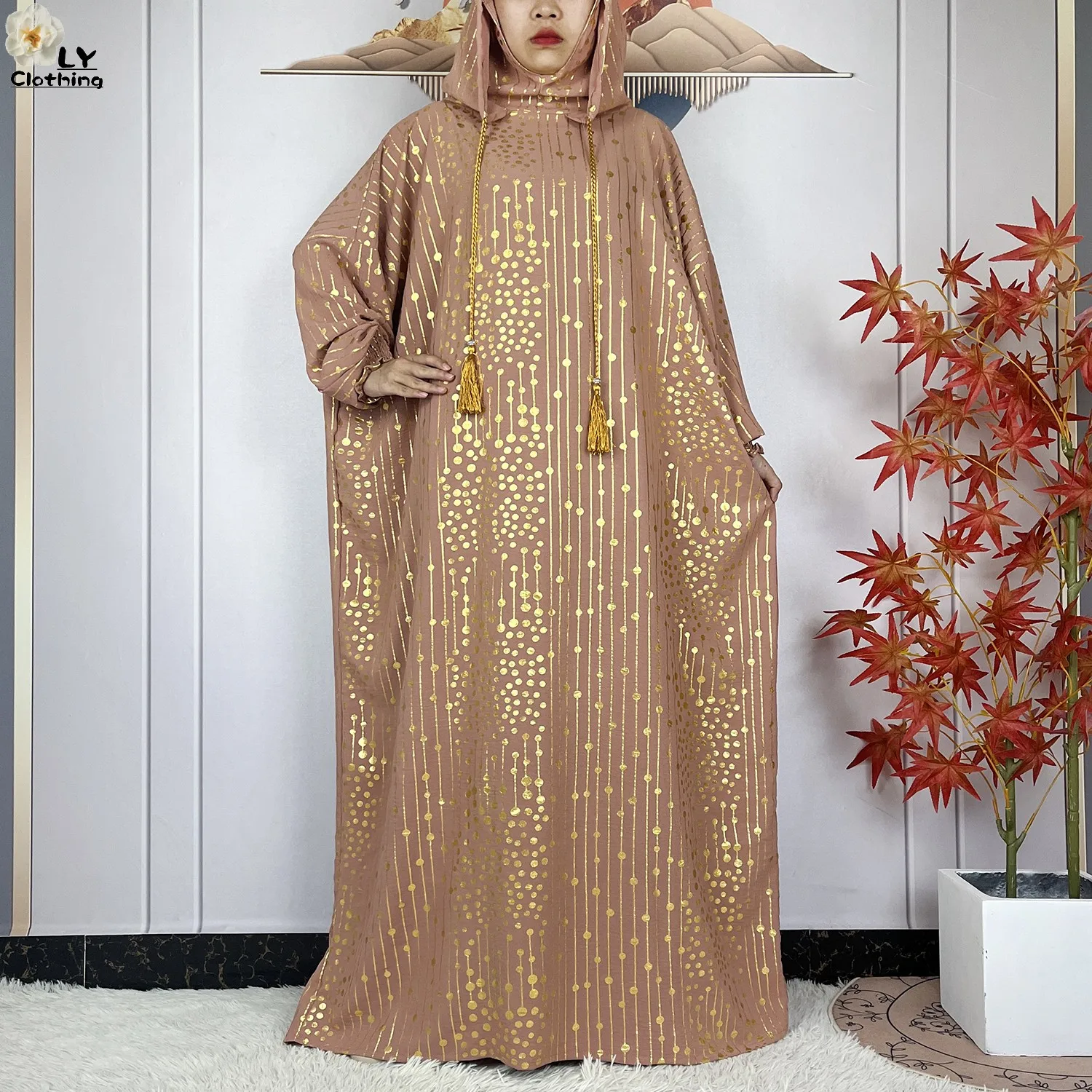 2024 New Muslim Long Sleeve Abaya Women Ramadan Prayer Clothes Turkey Middle East Femme Robe Loose African Dress Two-Hat Abaya