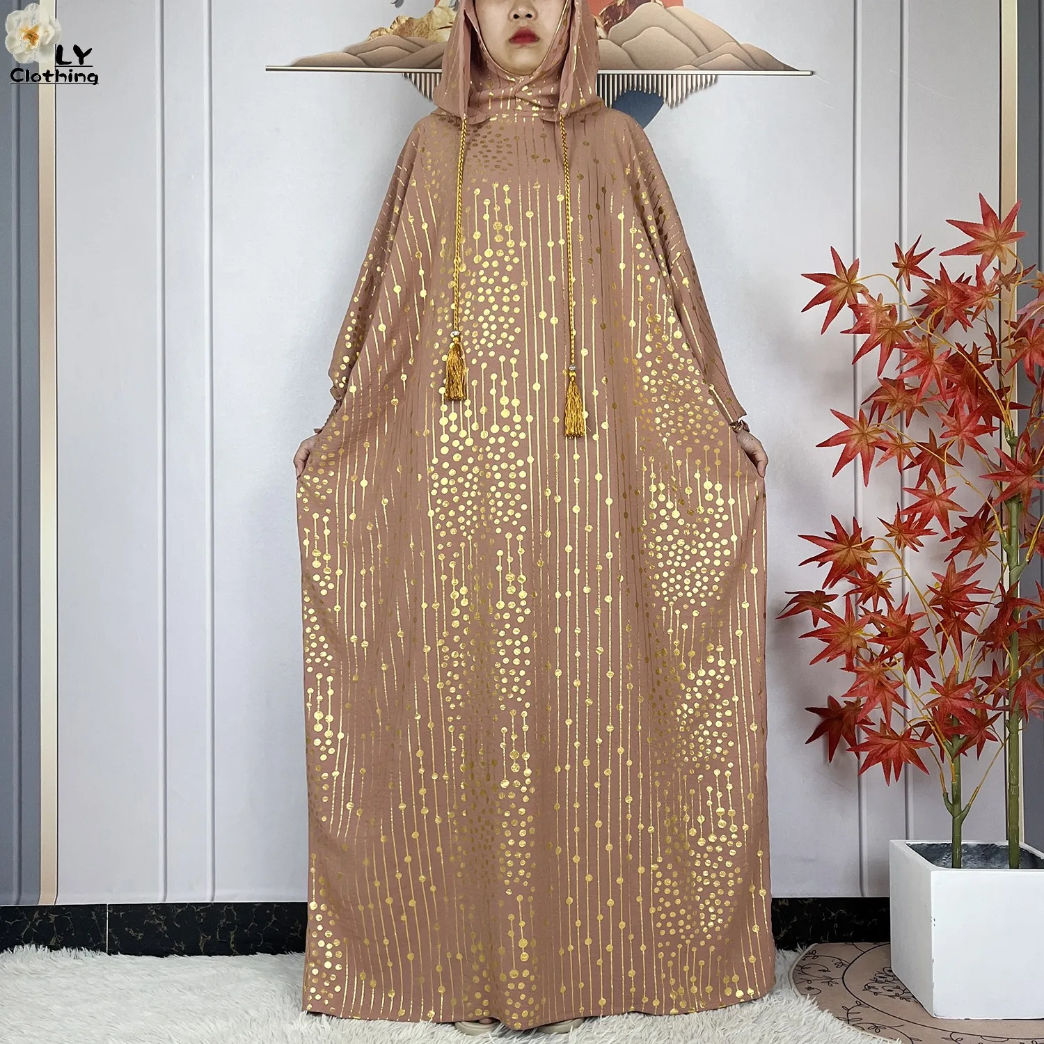 2024 New Muslim Long Sleeve Abaya Women Ramadan Prayer Clothes Turkey Middle East Femme Robe Loose African Dress Two-Hat Abaya