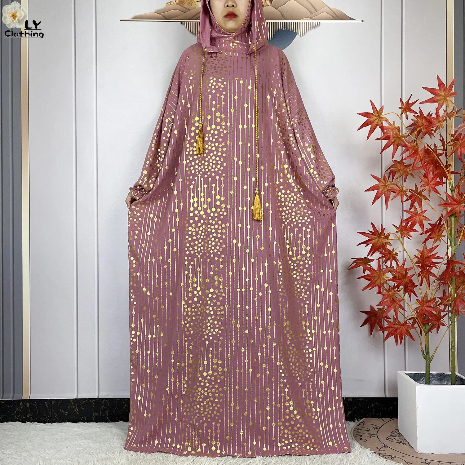 2024 New Muslim Long Sleeve Abaya Women Ramadan Prayer Clothes Turkey Middle East Femme Robe Loose African Dress Two-Hat Abaya