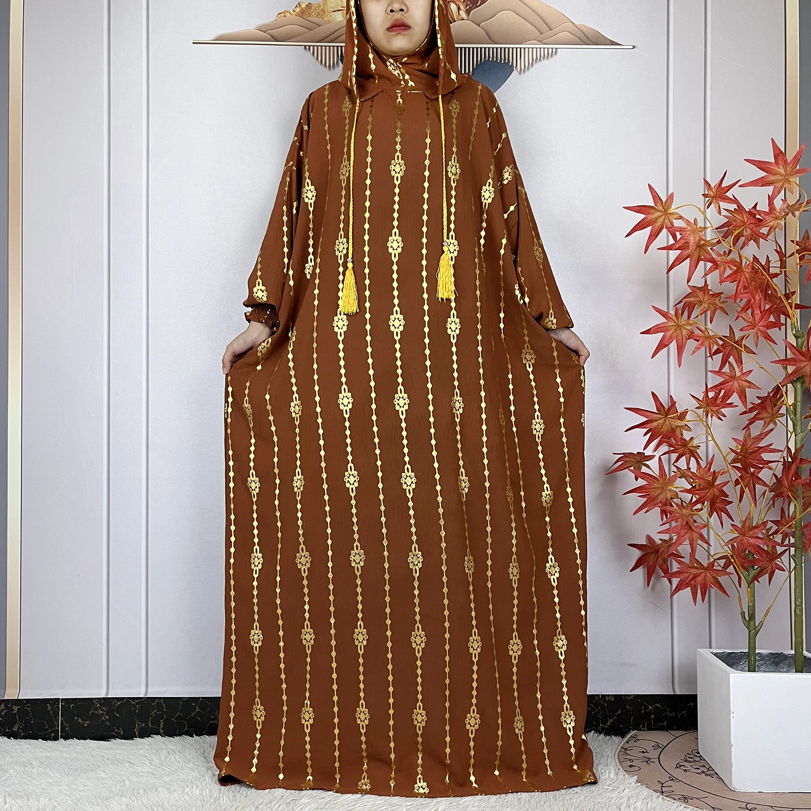 2024 New Muslim Long Sleeve Abaya Women Ramadan Prayer Clothes Turkey Middle East Femme Robe Loose African Dress Two-Hat Abaya