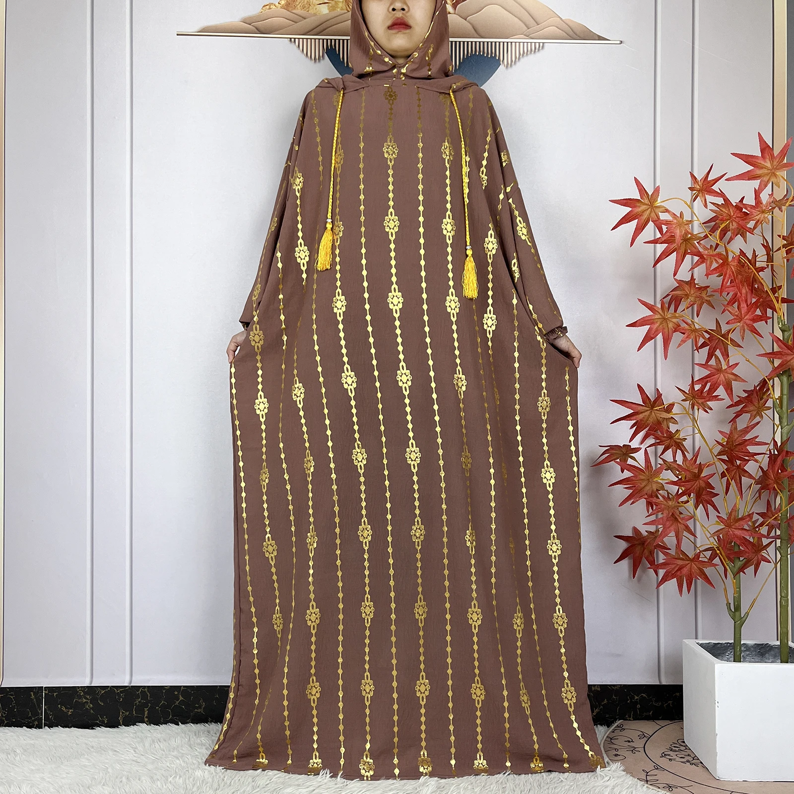 2024 New Muslim Long Sleeve Abaya Women Ramadan Prayer Clothes Turkey Middle East Femme Robe Loose African Dress Two-Hat Abaya