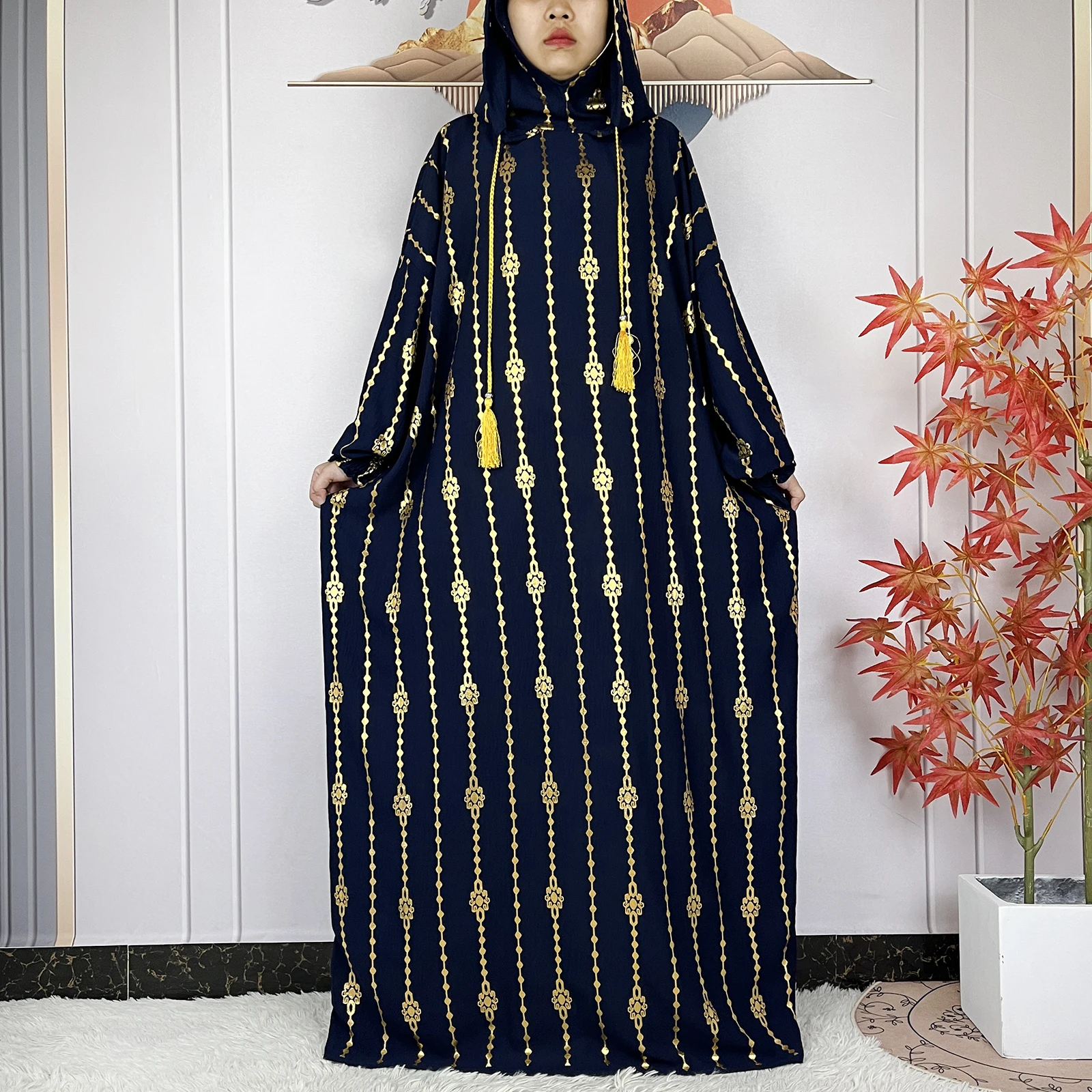 2024 New Muslim Long Sleeve Abaya Women Ramadan Prayer Clothes Turkey Middle East Femme Robe Loose African Dress Two-Hat Abaya