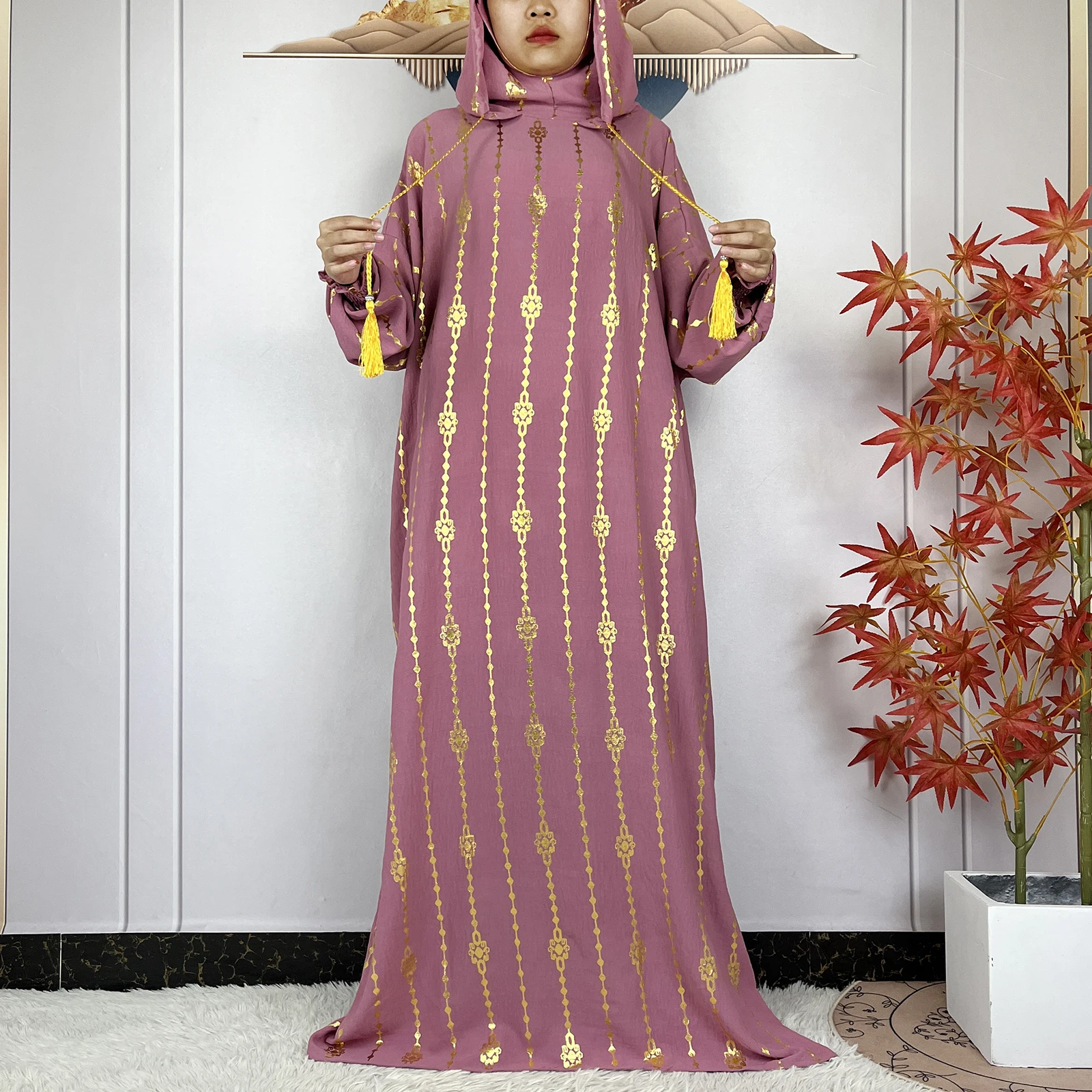 2024 New Muslim Long Sleeve Abaya Women Ramadan Prayer Clothes Turkey Middle East Femme Robe Loose African Dress Two-Hat Abaya