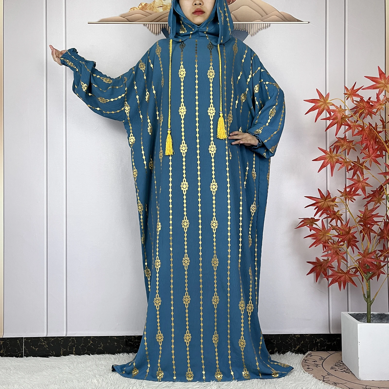 2024 New Muslim Long Sleeve Abaya Women Ramadan Prayer Clothes Turkey Middle East Femme Robe Loose African Dress Two-Hat Abaya