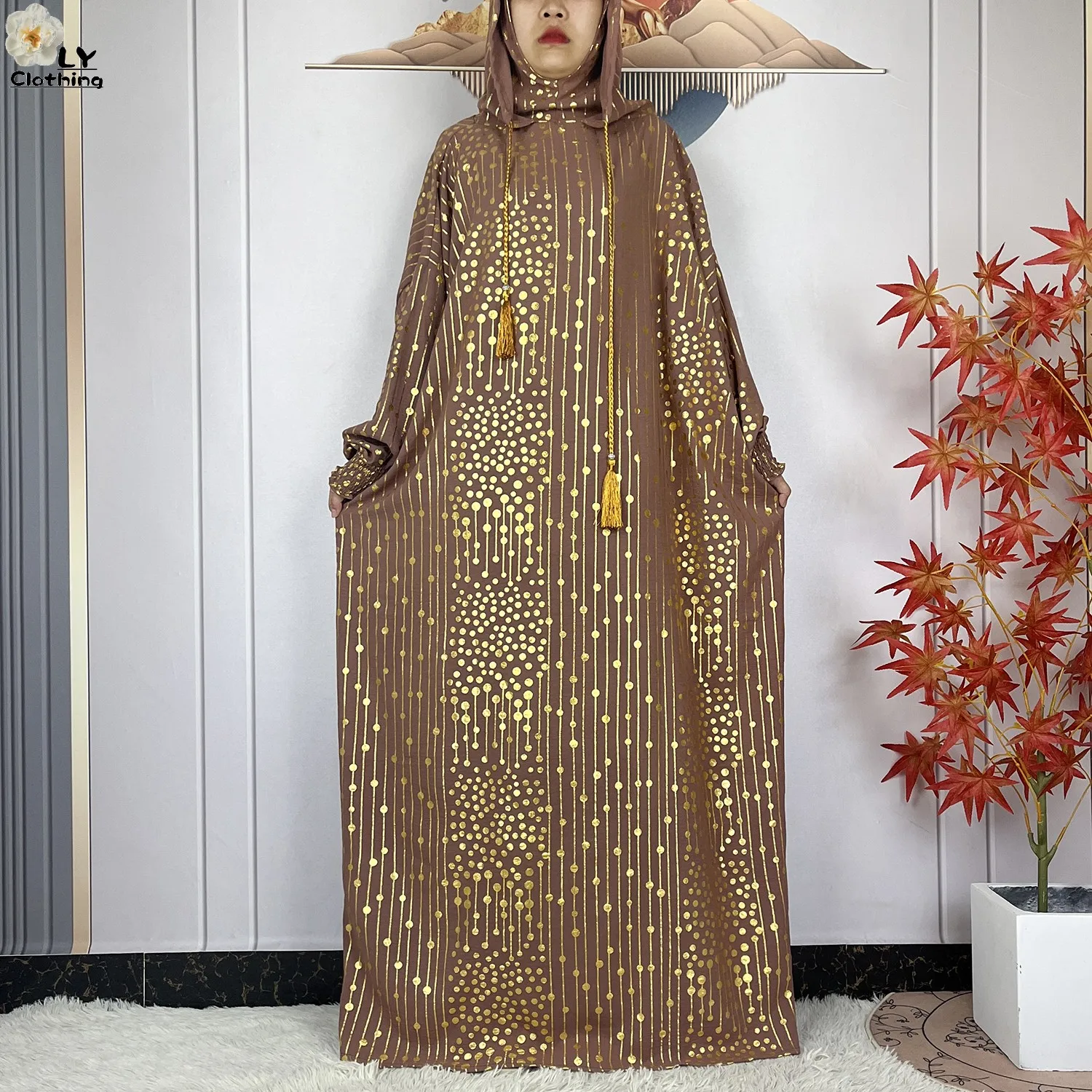2024 New Muslim Long Sleeve Abaya Women Ramadan Prayer Clothes Turkey Middle East Femme Robe Loose African Dress Two-Hat Abaya