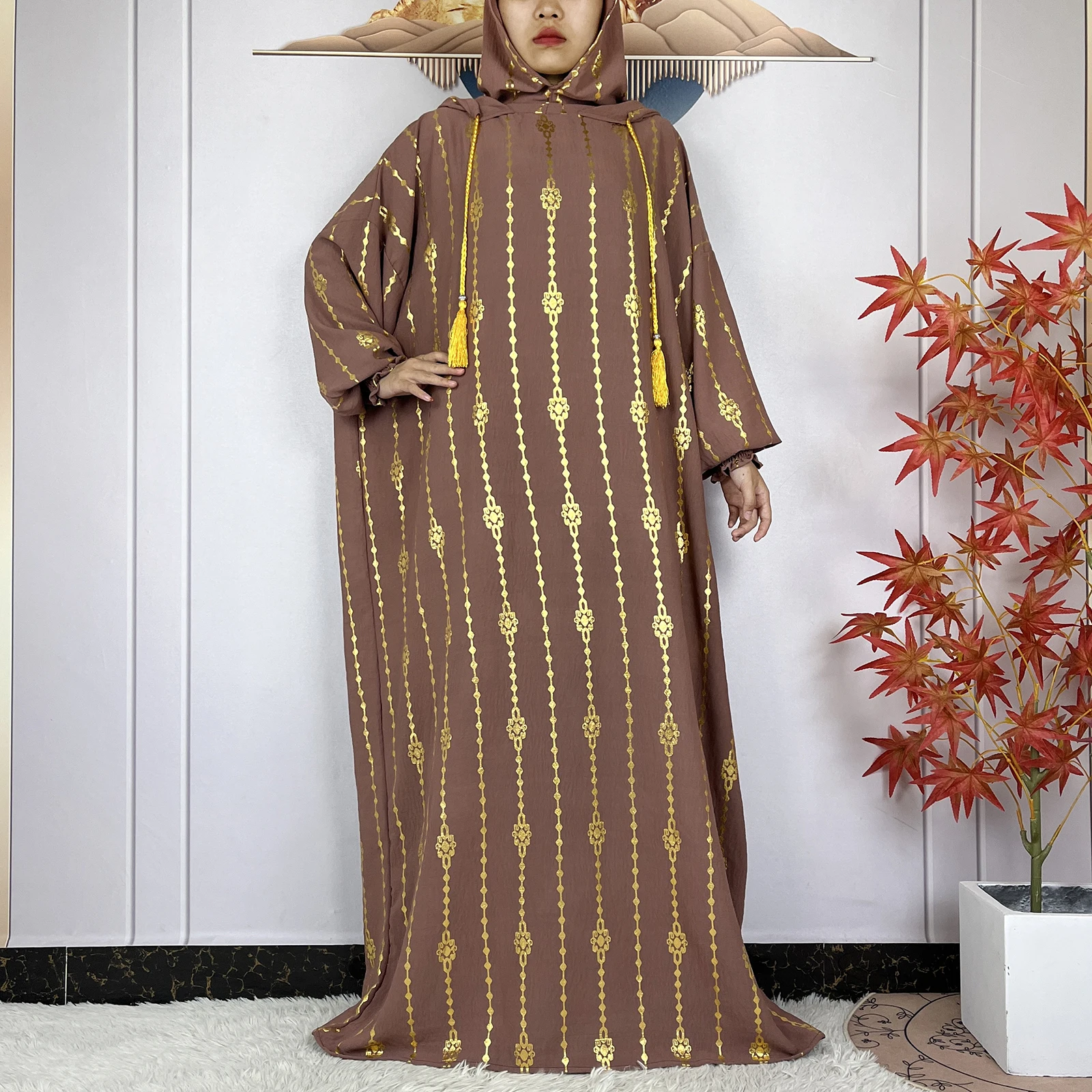 2024 New Muslim Long Sleeve Abaya Women Ramadan Prayer Clothes Turkey Middle East Femme Robe Loose African Dress Two-Hat Abaya