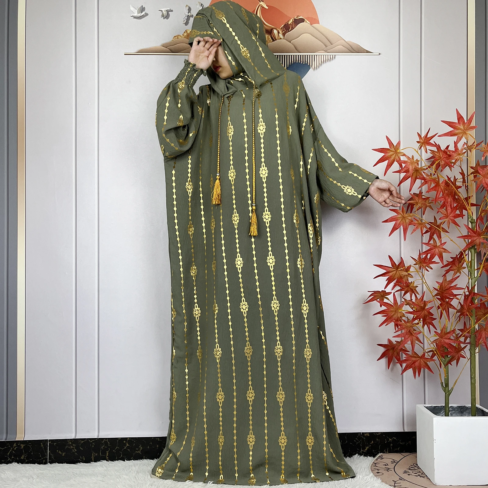 2024 New Muslim Long Sleeve Abaya Women Ramadan Prayer Clothes Turkey Middle East Femme Robe Loose African Dress Two-Hat Abaya