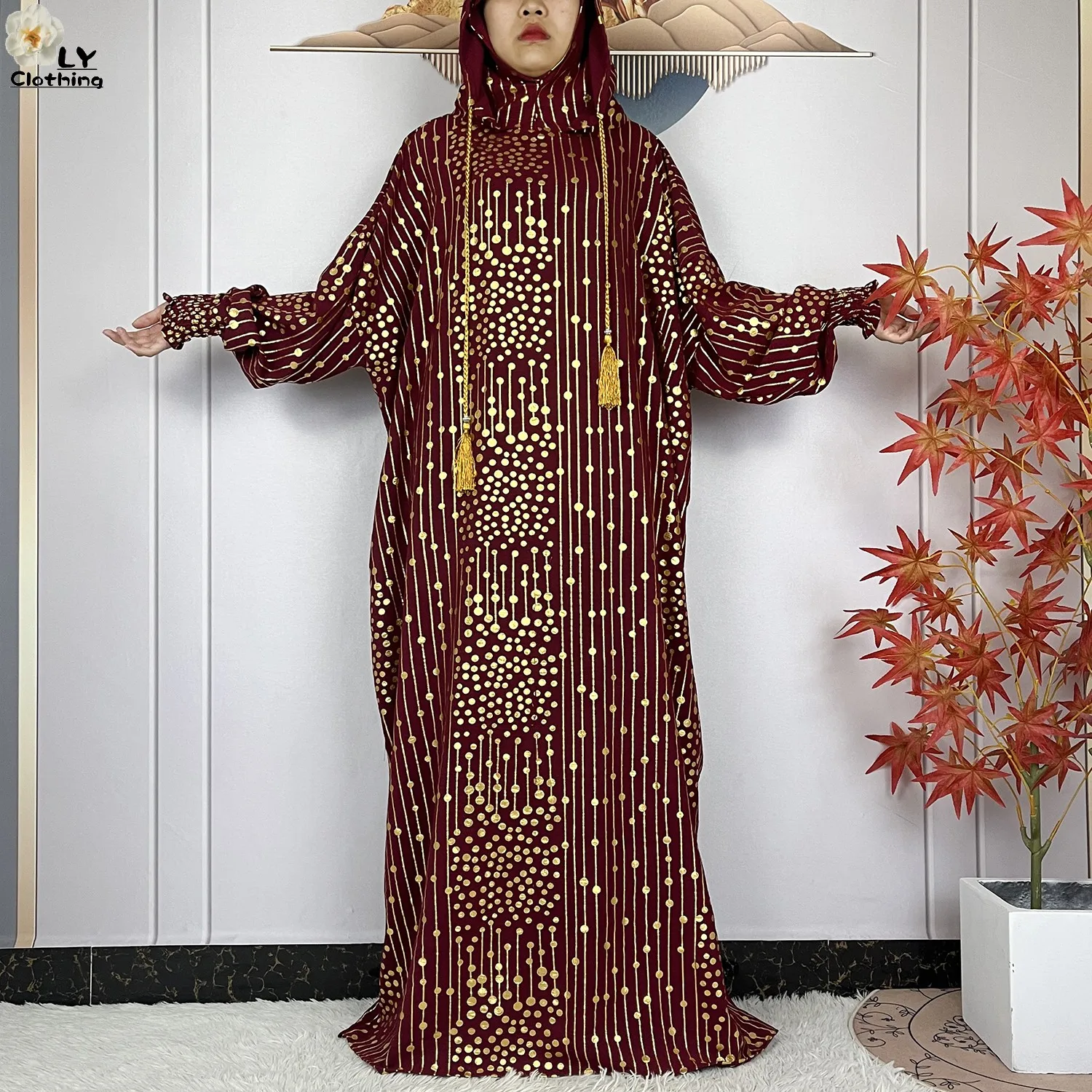 2024 New Muslim Long Sleeve Abaya Women Ramadan Prayer Clothes Turkey Middle East Femme Robe Loose African Dress Two-Hat Abaya