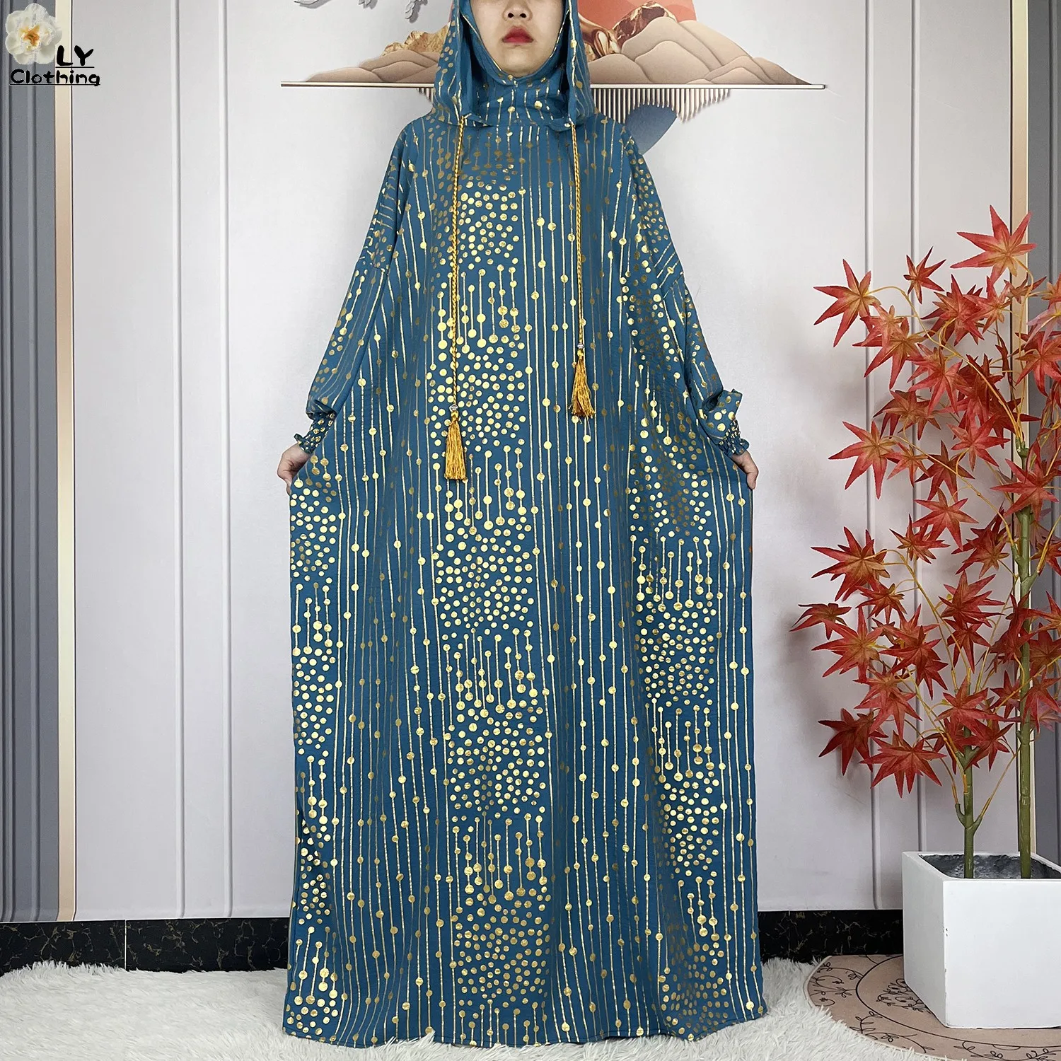 2024 New Muslim Long Sleeve Abaya Women Ramadan Prayer Clothes Turkey Middle East Femme Robe Loose African Dress Two-Hat Abaya