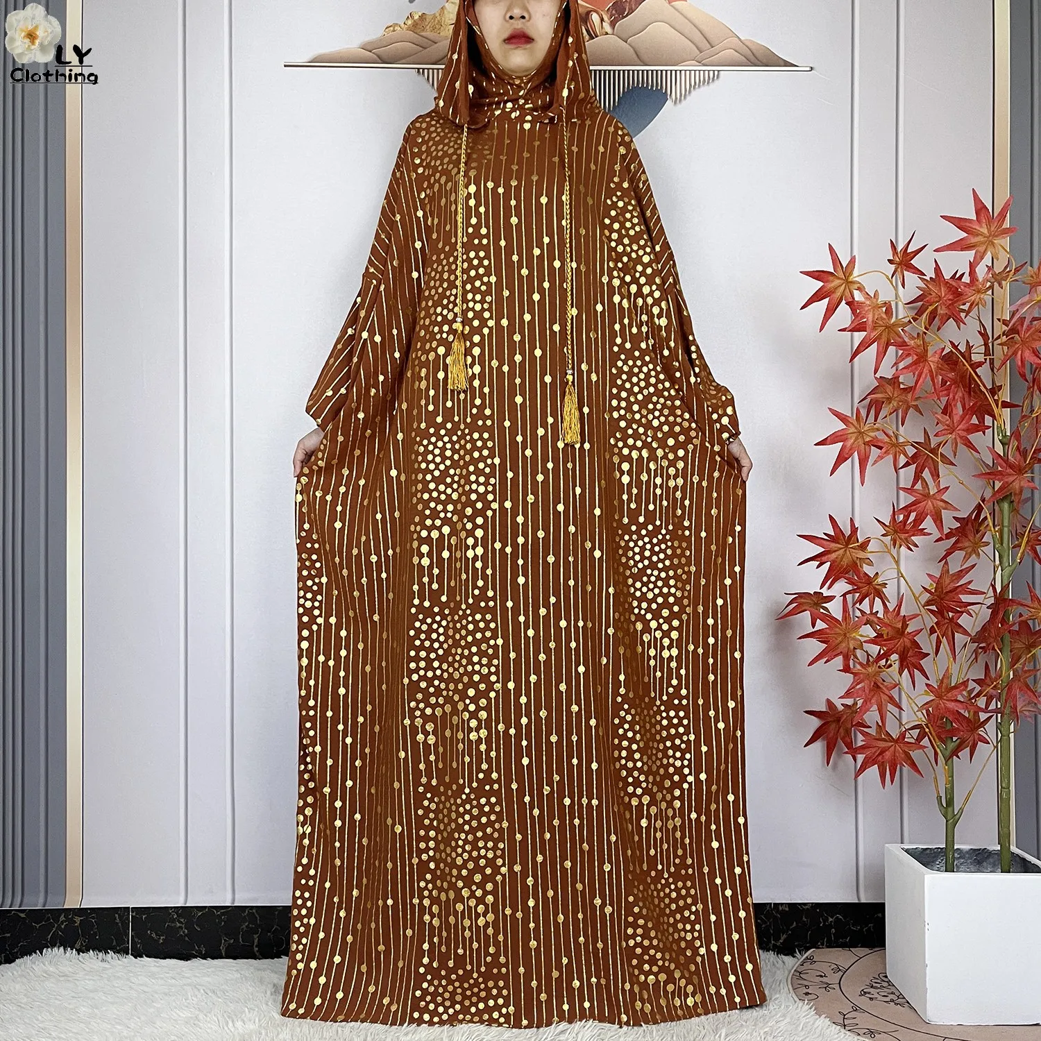 2024 New Muslim Long Sleeve Abaya Women Ramadan Prayer Clothes Turkey Middle East Femme Robe Loose African Dress Two-Hat Abaya