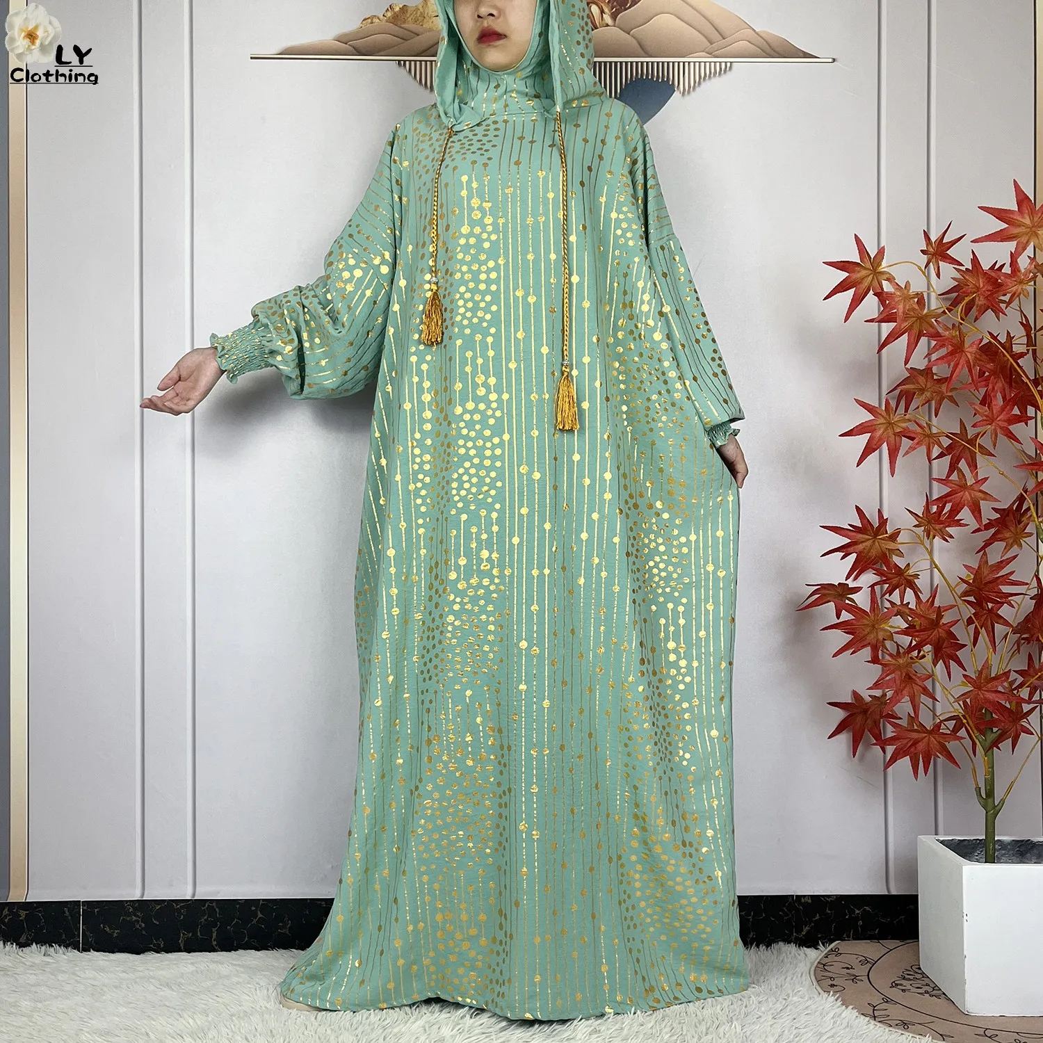 2024 New Muslim Long Sleeve Abaya Women Ramadan Prayer Clothes Turkey Middle East Femme Robe Loose African Dress Two-Hat Abaya