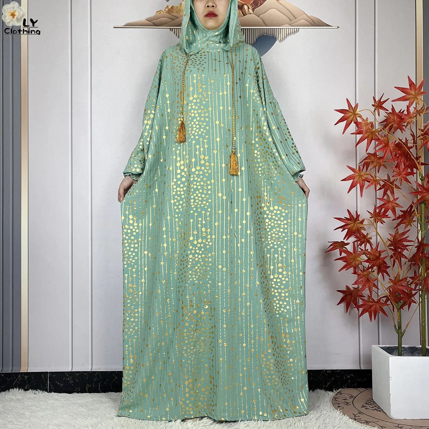 2024 New Muslim Long Sleeve Abaya Women Ramadan Prayer Clothes Turkey Middle East Femme Robe Loose African Dress Two-Hat Abaya