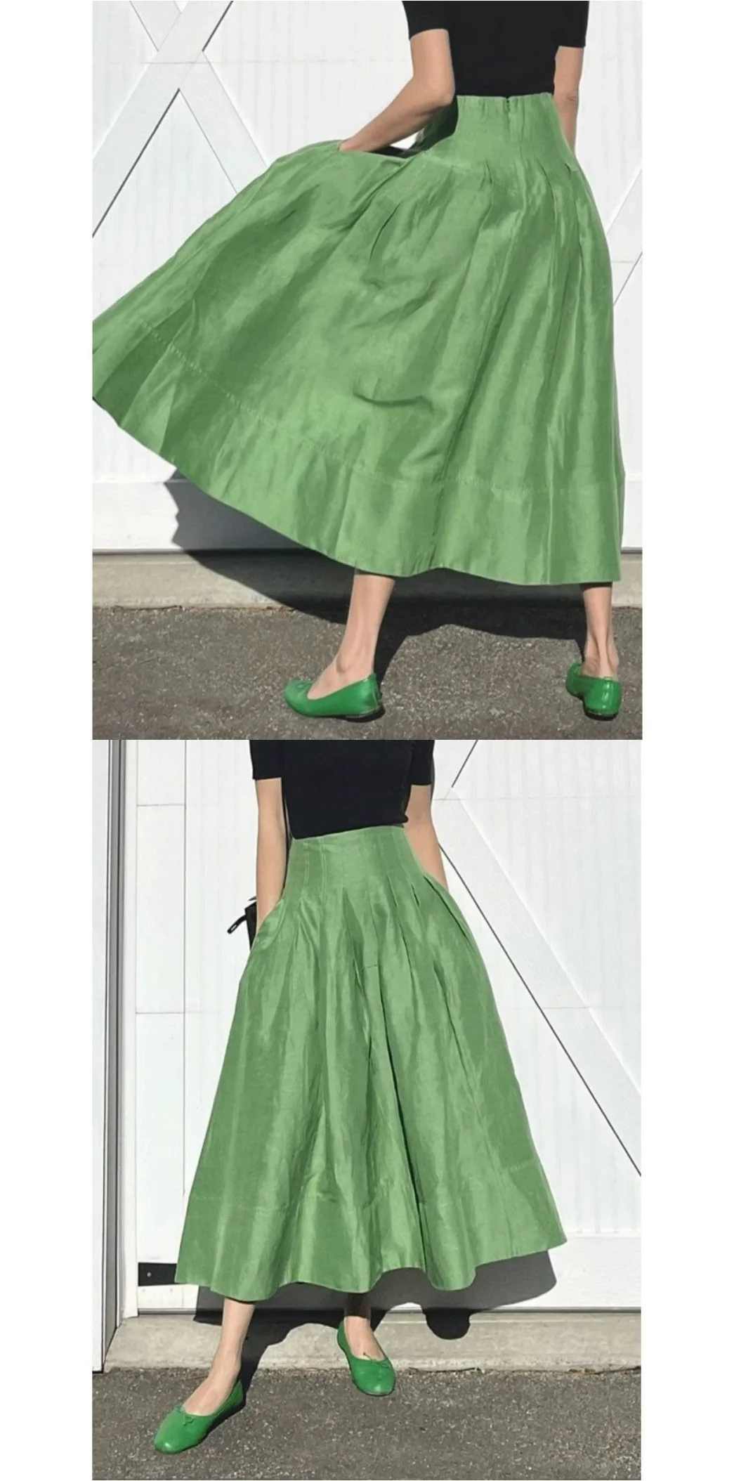 French Elegant Retro Green Umbrella Skirt, Temperament High-Waisted Slim Fluffy Skirt, Ladies Half Skirt