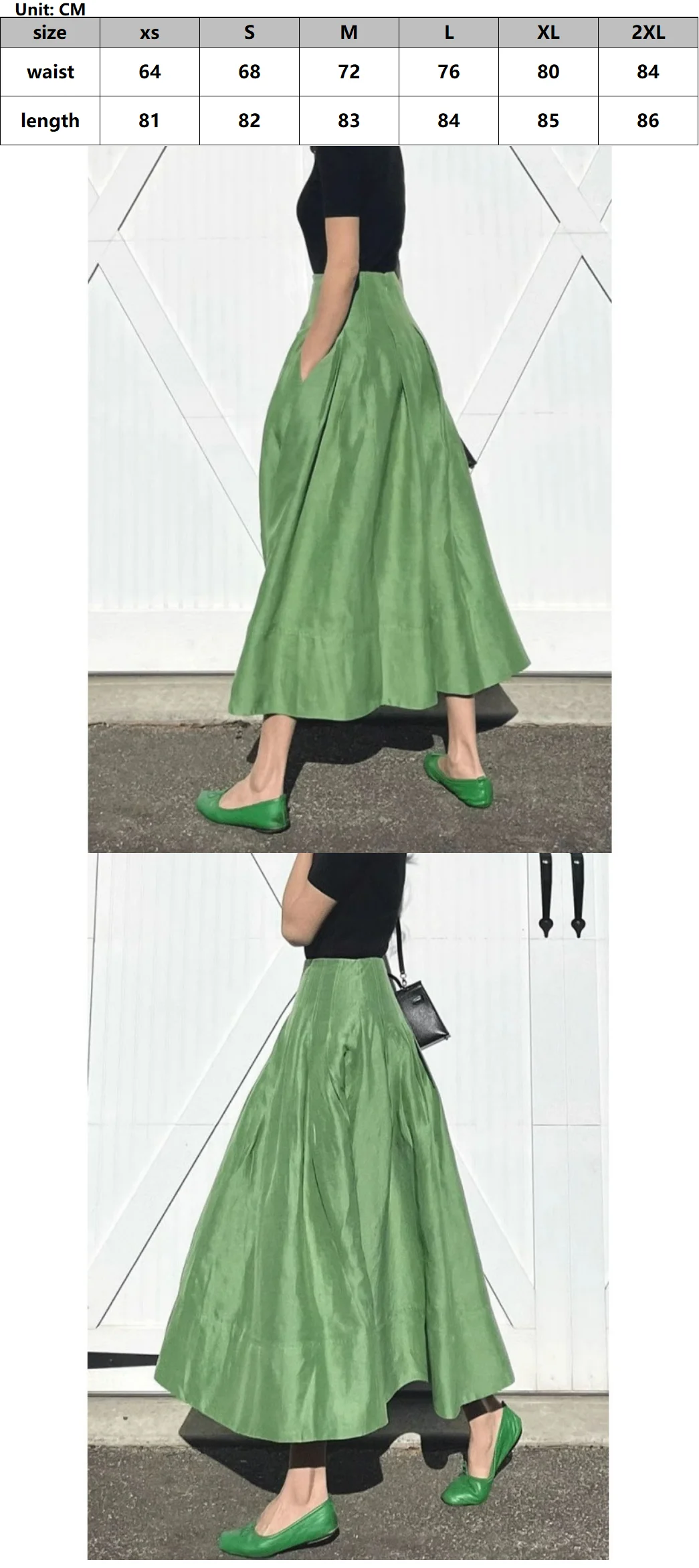 French Elegant Retro Green Umbrella Skirt, Temperament High-Waisted Slim Fluffy Skirt, Ladies Half Skirt