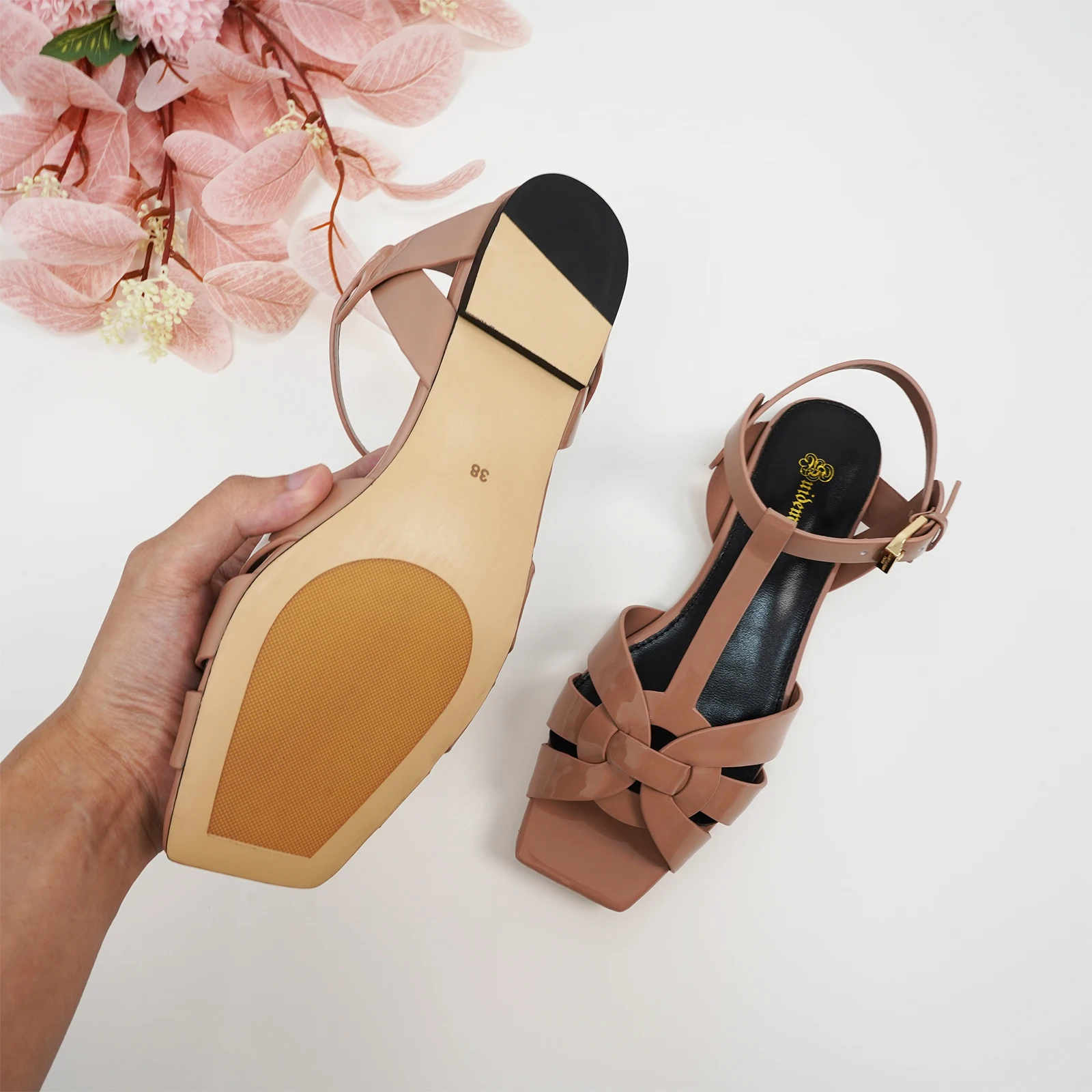 Summer Fashion Sandals, Leather Open-Toed Fish Mouth Shoes, Luxurious Party Shoes, Women's Roman Sandals, Flat Shoes, Size 35-44