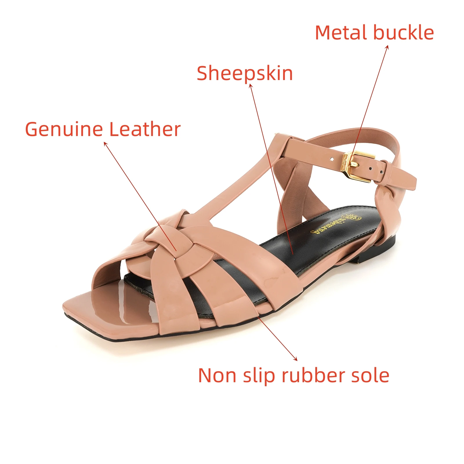 Summer Fashion Sandals, Leather Open-Toed Fish Mouth Shoes, Luxurious Party Shoes, Women's Roman Sandals, Flat Shoes, Size 35-44