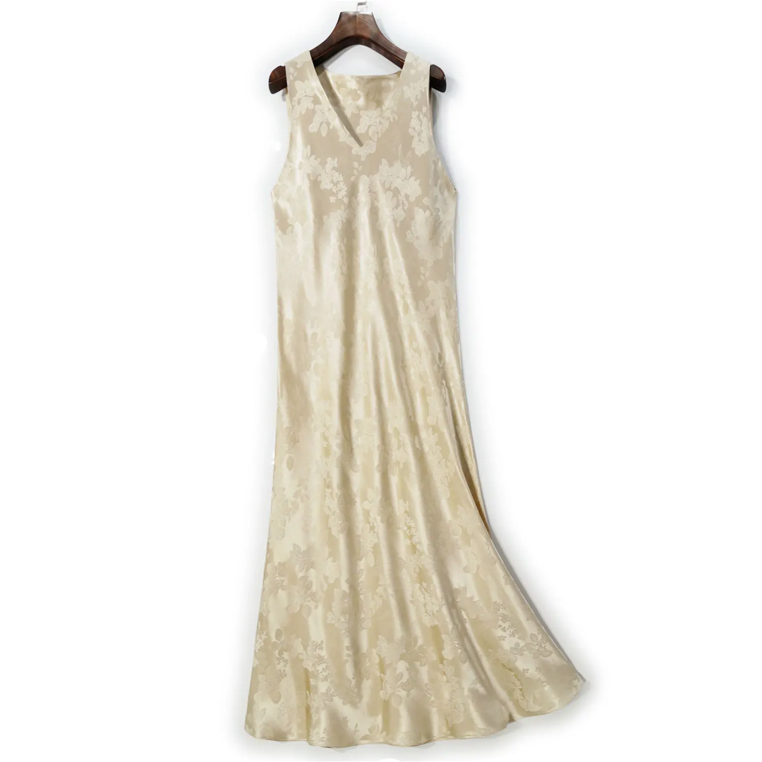 BirdTree, 25MM 100% Silk Elegant Dresses, Women Sleeveless V Neck Jacquard, Retro Chinese Loose Dress, 2024 Summer New D45646QC