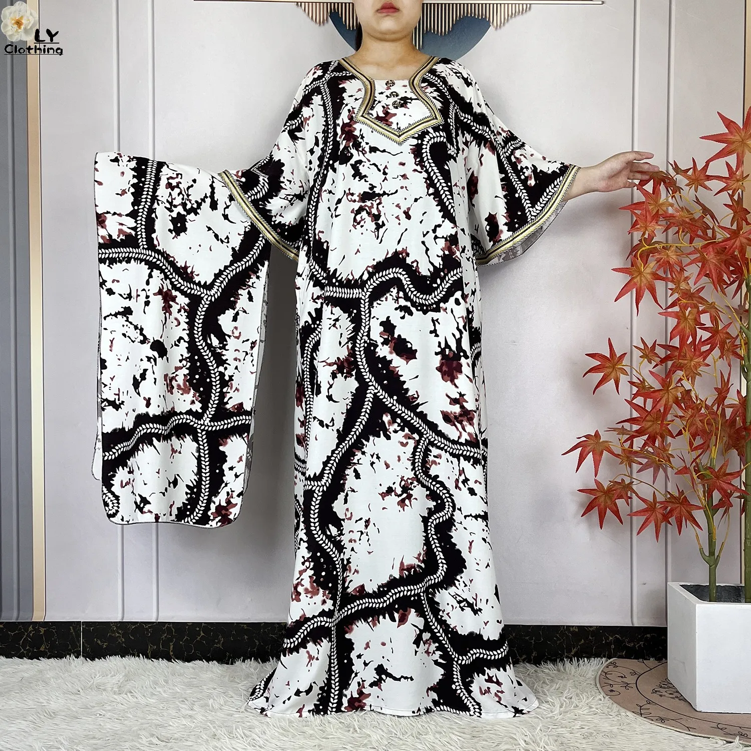 2024 Latest Style Fashion Tie-dyed Printed Women Dress Casual Loose Short Sleeve African Abaya Femme Dashiki Islamic Clothing