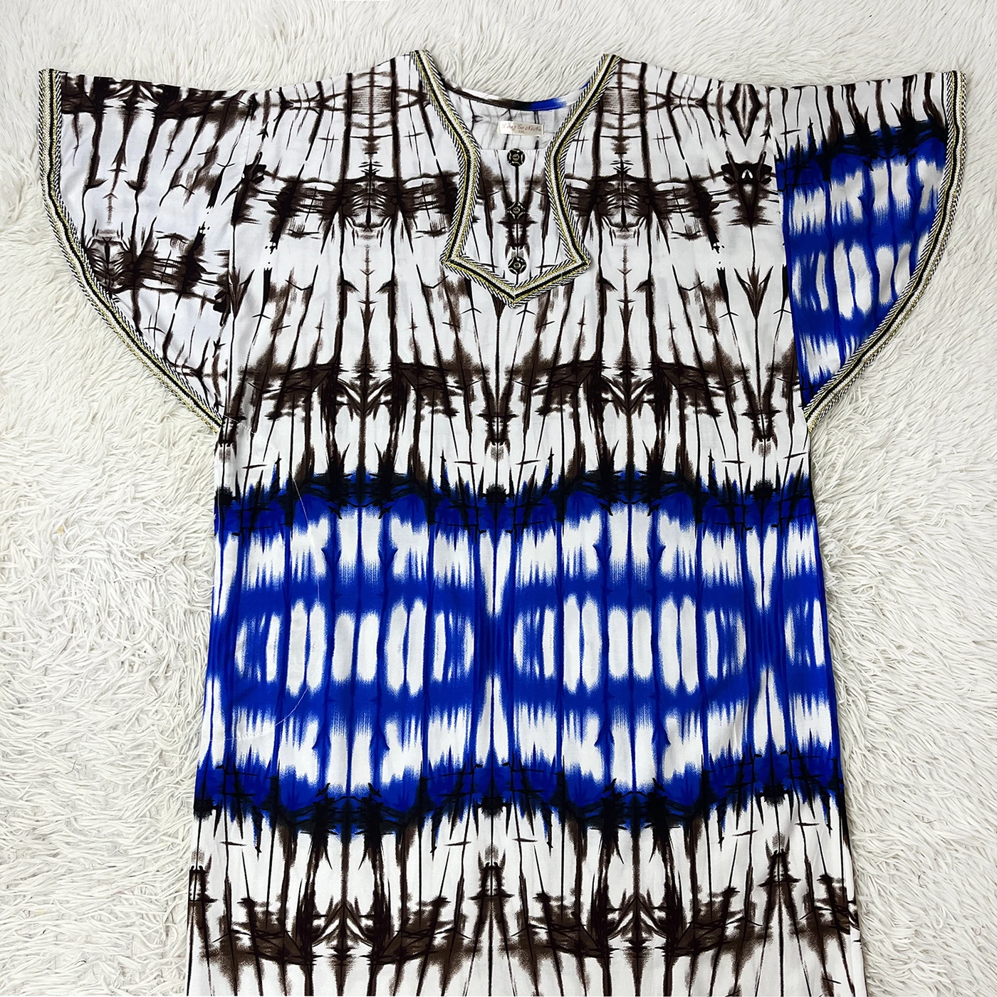 2024 Latest Style Fashion Tie-dyed Printed Women Dress Casual Loose Short Sleeve African Abaya Femme Dashiki Islamic Clothing
