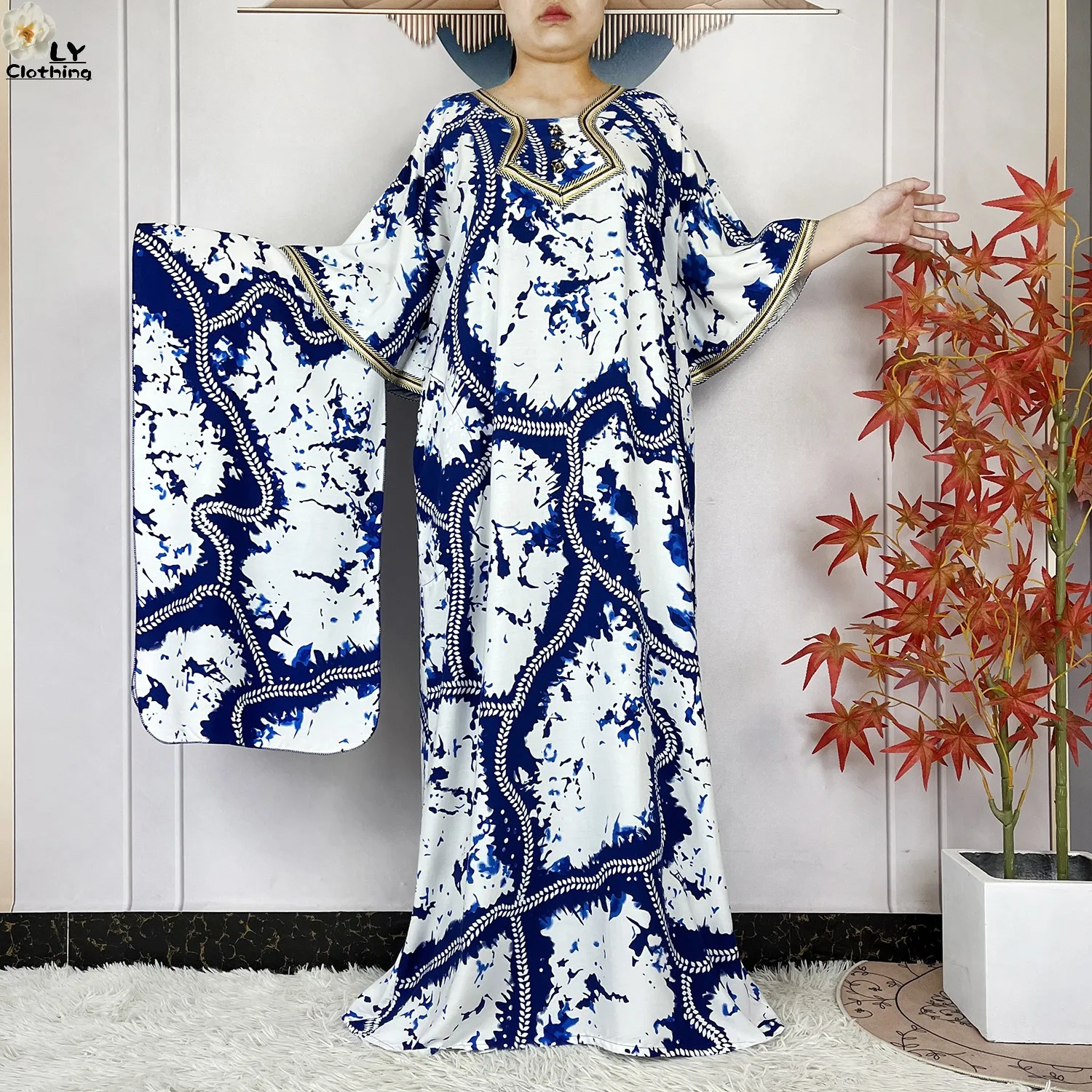 2024 Latest Style Fashion Tie-dyed Printed Women Dress Casual Loose Short Sleeve African Abaya Femme Dashiki Islamic Clothing