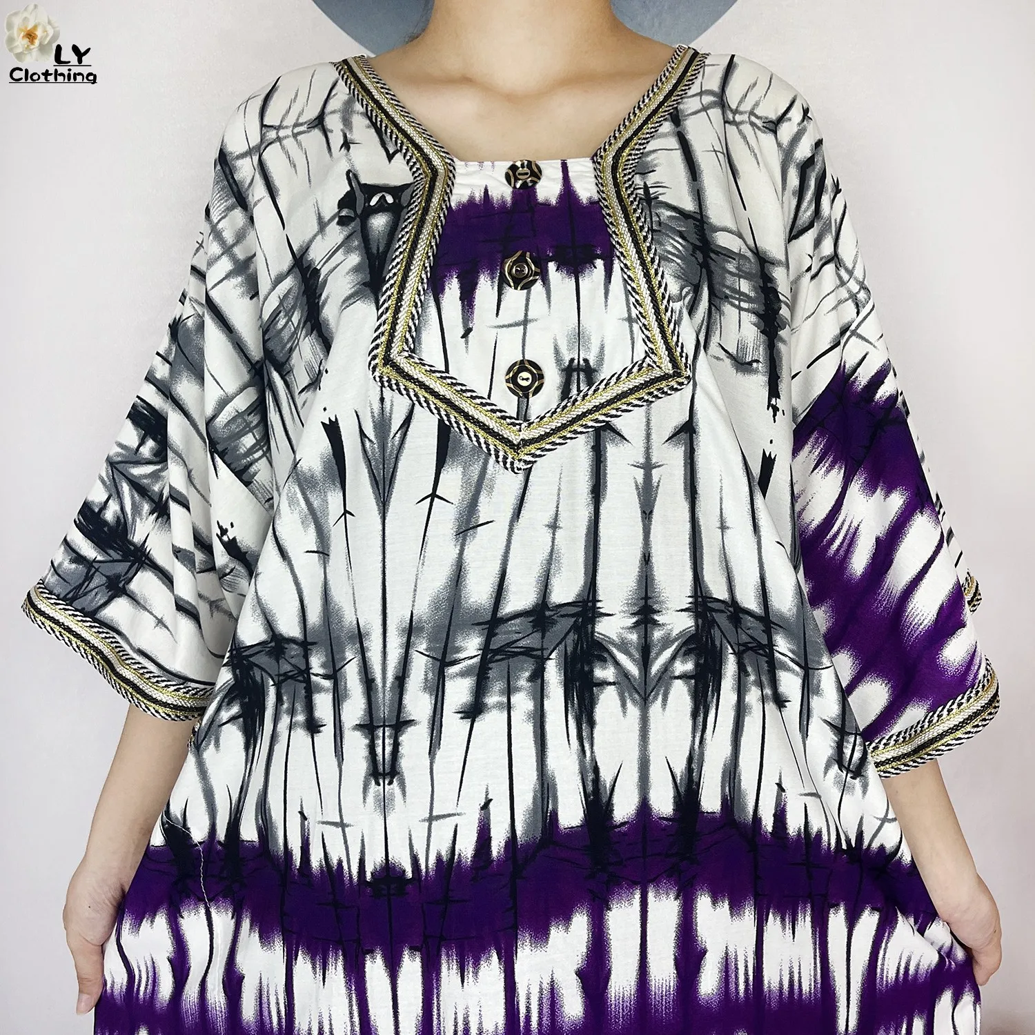 2024 Latest Style Fashion Tie-dyed Printed Women Dress Casual Loose Short Sleeve African Abaya Femme Dashiki Islamic Clothing