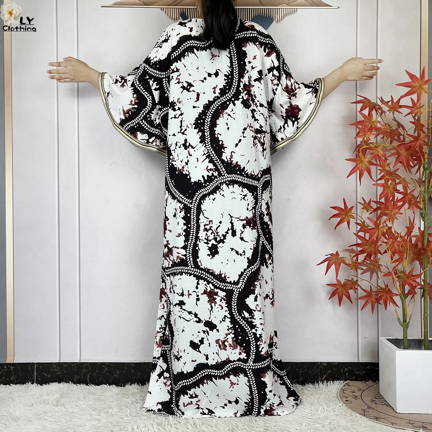 2024 Latest Style Fashion Tie-dyed Printed Women Dress Casual Loose Short Sleeve African Abaya Femme Dashiki Islamic Clothing