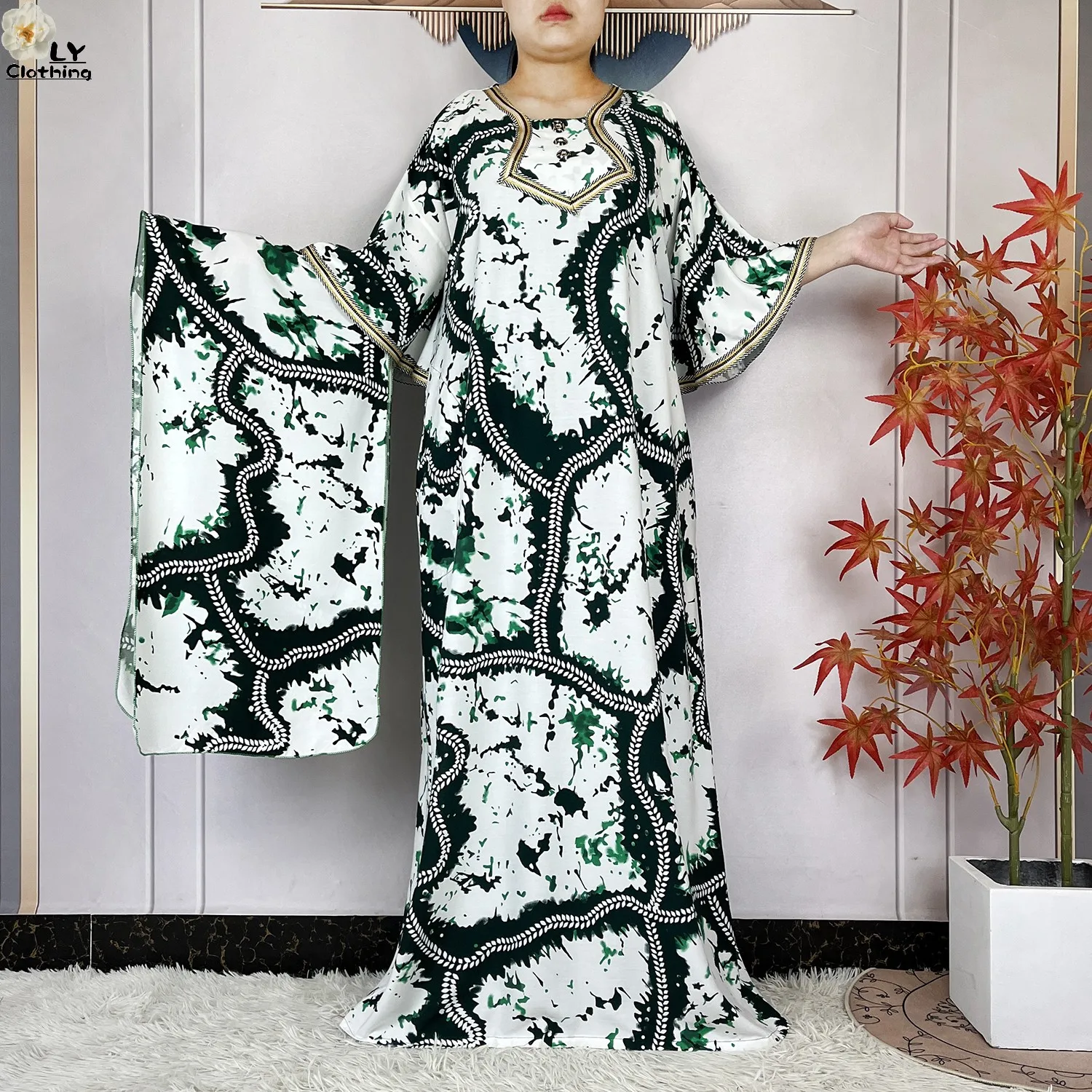 2024 Latest Style Fashion Tie-dyed Printed Women Dress Casual Loose Short Sleeve African Abaya Femme Dashiki Islamic Clothing