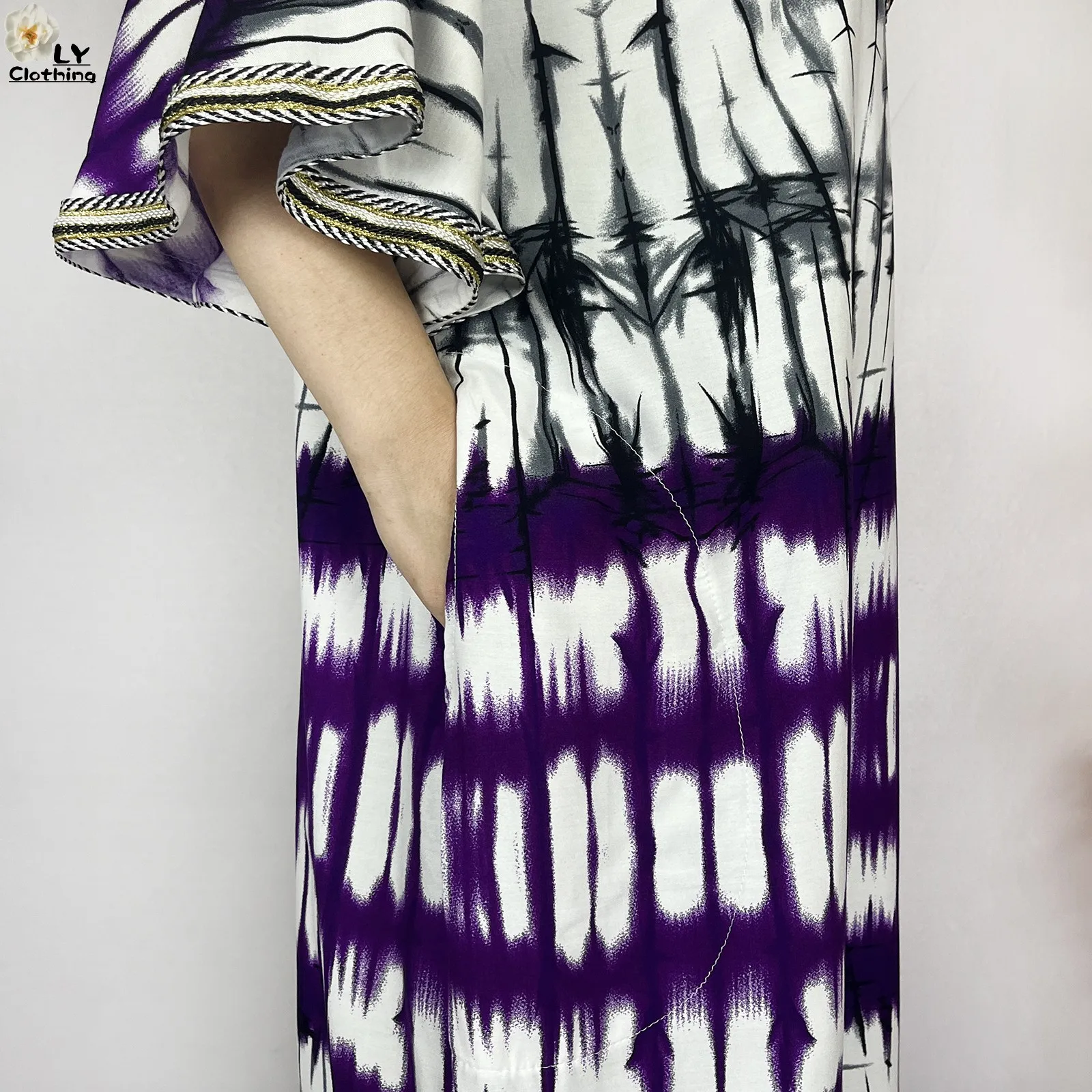 2024 Latest Style Fashion Tie-dyed Printed Women Dress Casual Loose Short Sleeve African Abaya Femme Dashiki Islamic Clothing