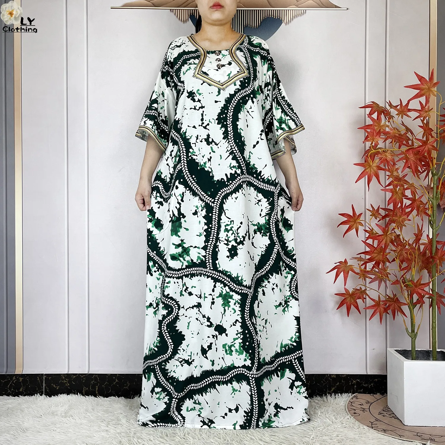 2024 Latest Style Fashion Tie-dyed Printed Women Dress Casual Loose Short Sleeve African Abaya Femme Dashiki Islamic Clothing