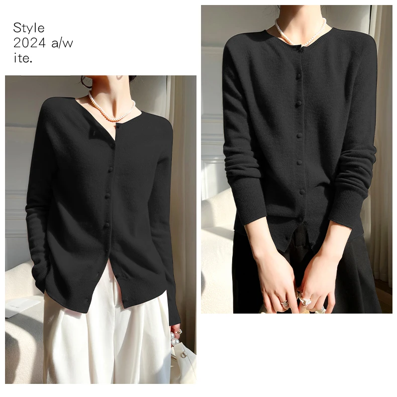 WinvyNee Women's Clothing Merino Wool Black Cardigans Sweater Solid Casual Warm Outerwears Knitted Tops Autumn Jumpers B1263018A