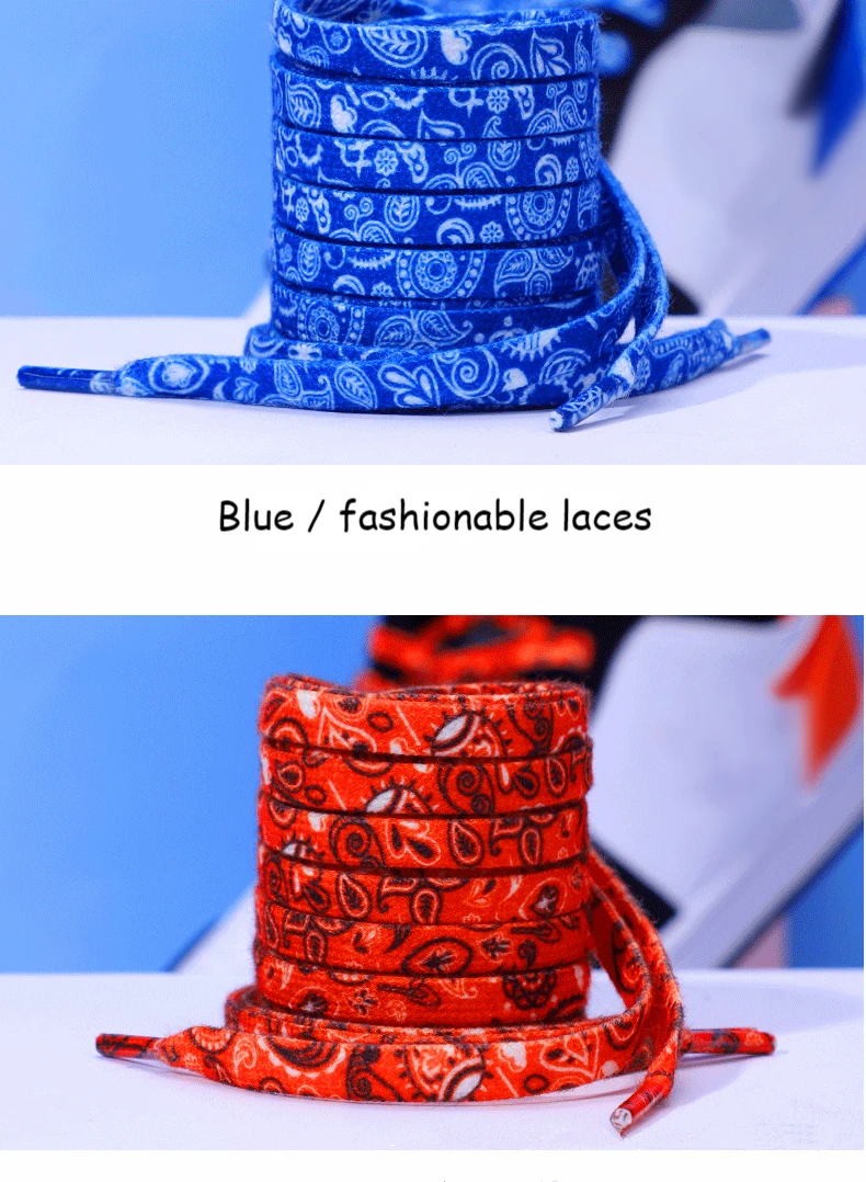 Cashew Flowers Shoelaces for Sneakers Women Men Flat Blue Hand-painted Sports Casual High Quality Basketball ShoesLaces 1 Pair