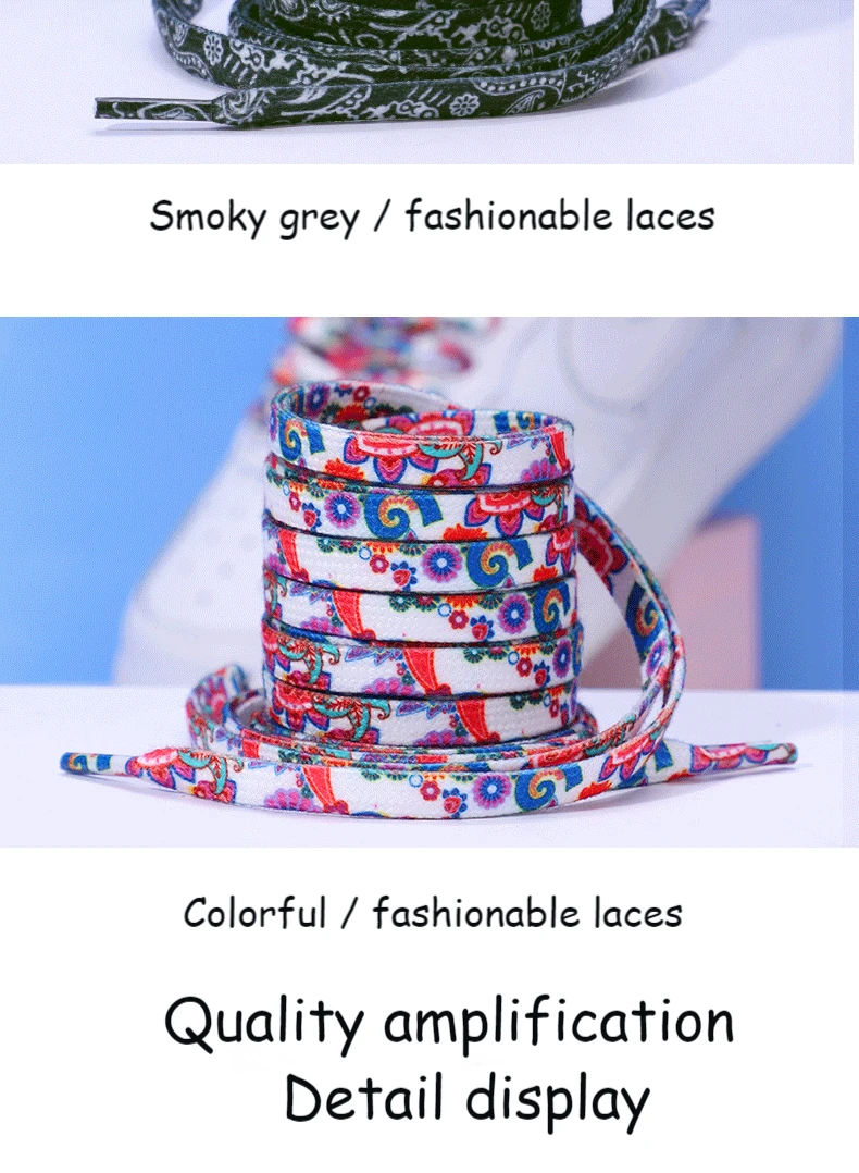 Cashew Flowers Shoelaces for Sneakers Women Men Flat Blue Hand-painted Sports Casual High Quality Basketball ShoesLaces 1 Pair