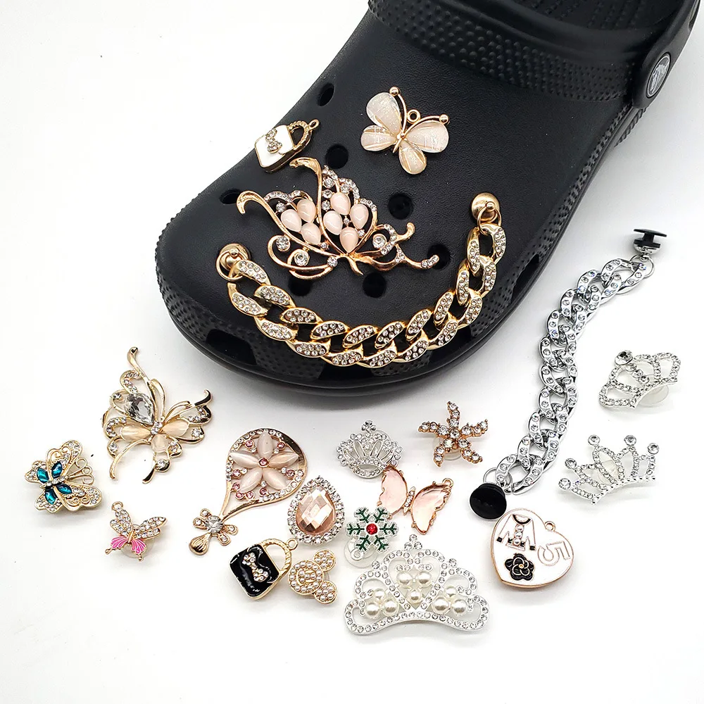 Shoe Charms Jewelry Flower Rhinestone Crystal Drill Hole Shoe Buckle Decorations Shoes Assessories Chain Girl Gift 1pcs