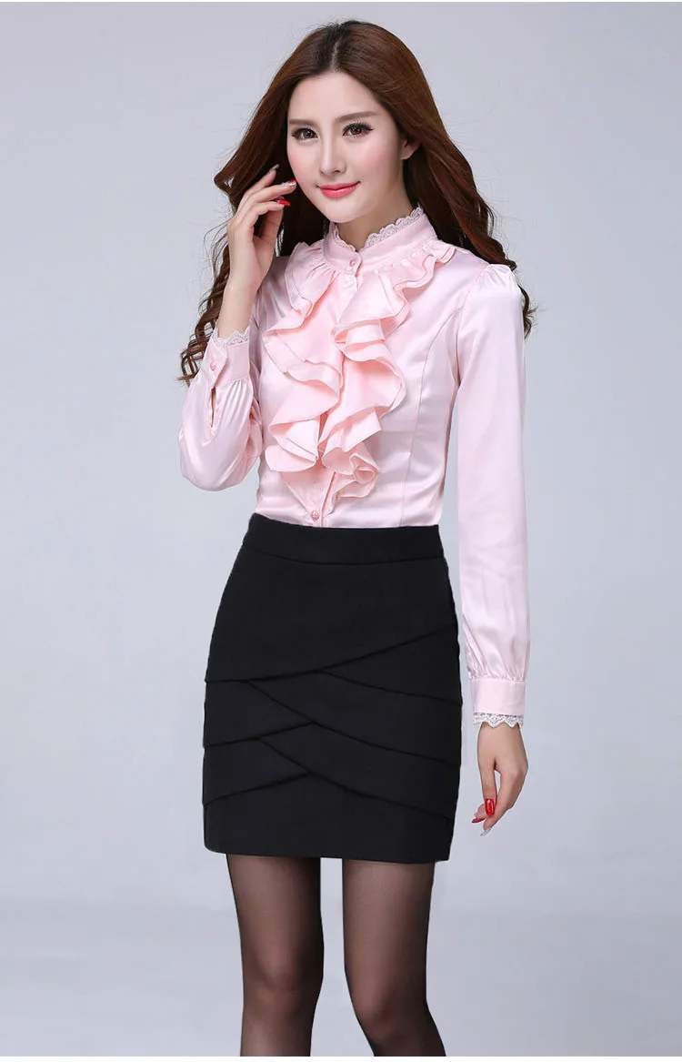 Blouse Shirt Women Fashion Blouses Pink Casual Shirts Elegant Ruffled Collar White Office Female Clothing Spring Tops 2022 New