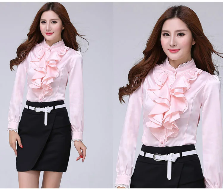 Blouse Shirt Women Fashion Blouses Pink Casual Shirts Elegant Ruffled Collar White Office Female Clothing Spring Tops 2022 New