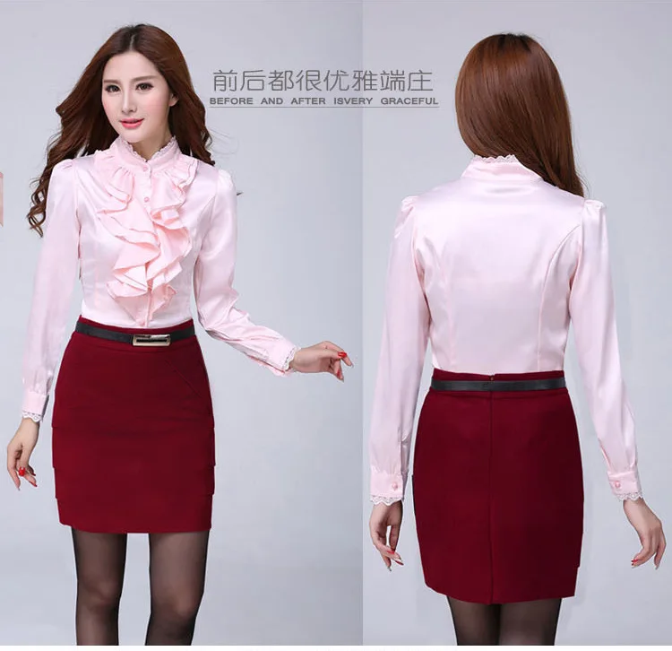 Blouse Shirt Women Fashion Blouses Pink Casual Shirts Elegant Ruffled Collar White Office Female Clothing Spring Tops 2022 New