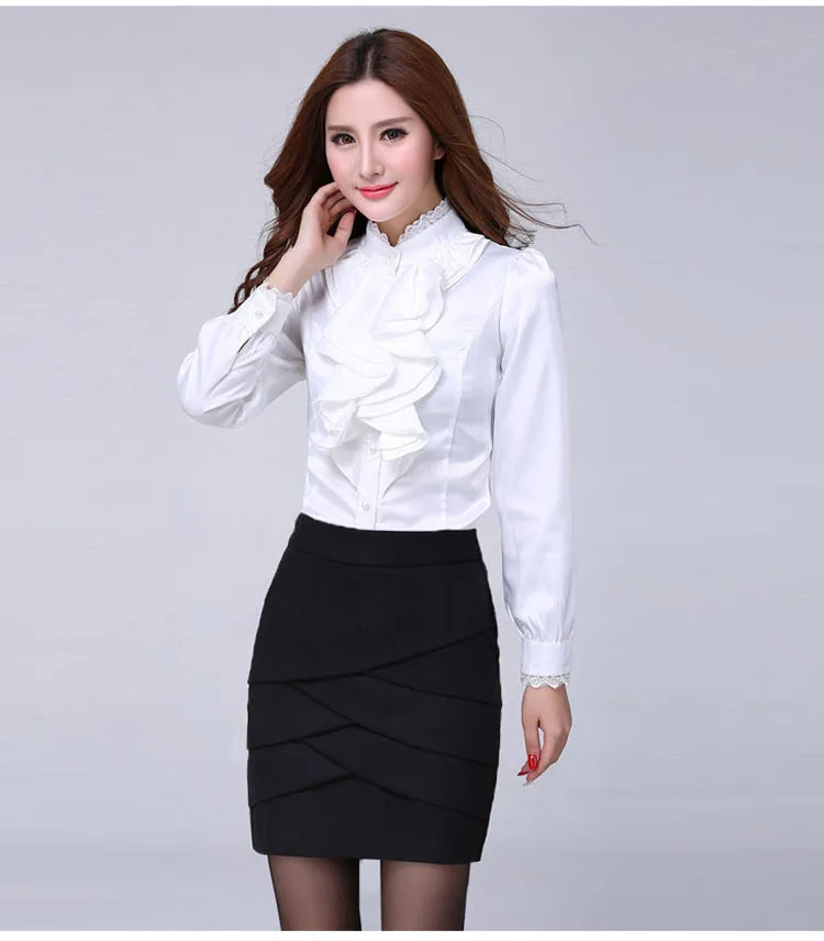 Blouse Shirt Women Fashion Blouses Pink Casual Shirts Elegant Ruffled Collar White Office Female Clothing Spring Tops 2022 New