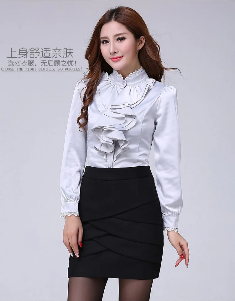 Blouse Shirt Women Fashion Blouses Pink Casual Shirts Elegant Ruffled Collar White Office Female Clothing Spring Tops 2022 New