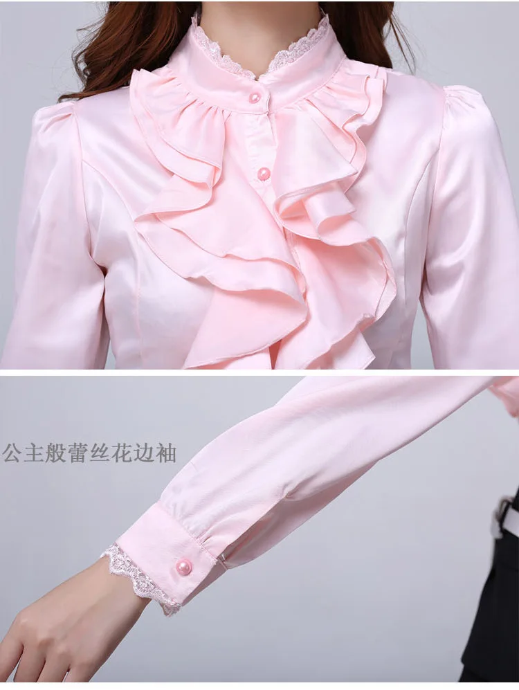 Blouse Shirt Women Fashion Blouses Pink Casual Shirts Elegant Ruffled Collar White Office Female Clothing Spring Tops 2022 New