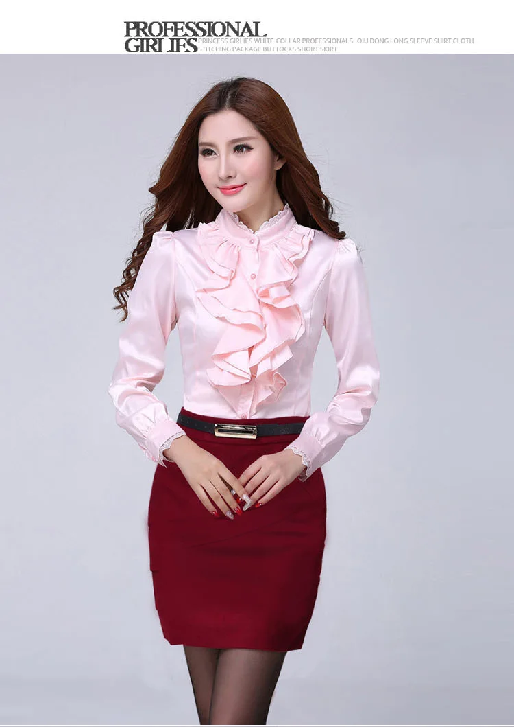 Blouse Shirt Women Fashion Blouses Pink Casual Shirts Elegant Ruffled Collar White Office Female Clothing Spring Tops 2022 New