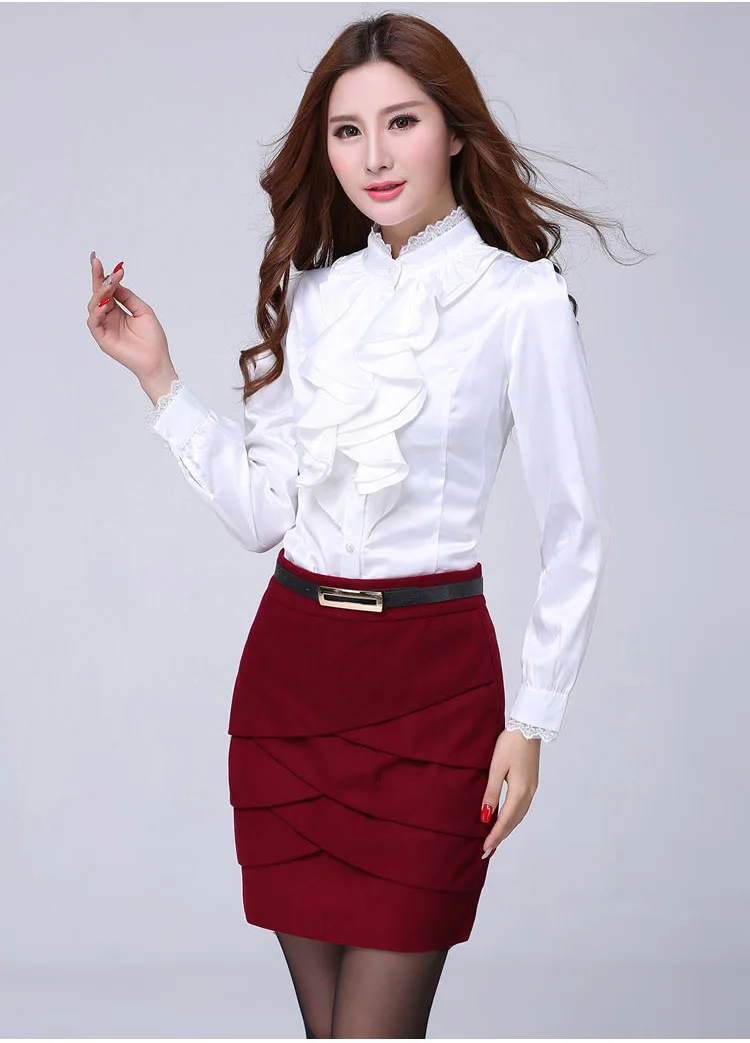 Blouse Shirt Women Fashion Blouses Pink Casual Shirts Elegant Ruffled Collar White Office Female Clothing Spring Tops 2022 New