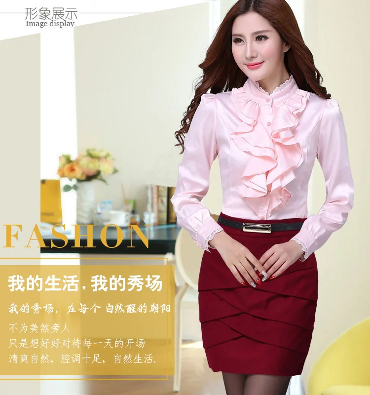 Blouse Shirt Women Fashion Blouses Pink Casual Shirts Elegant Ruffled Collar White Office Female Clothing Spring Tops 2022 New