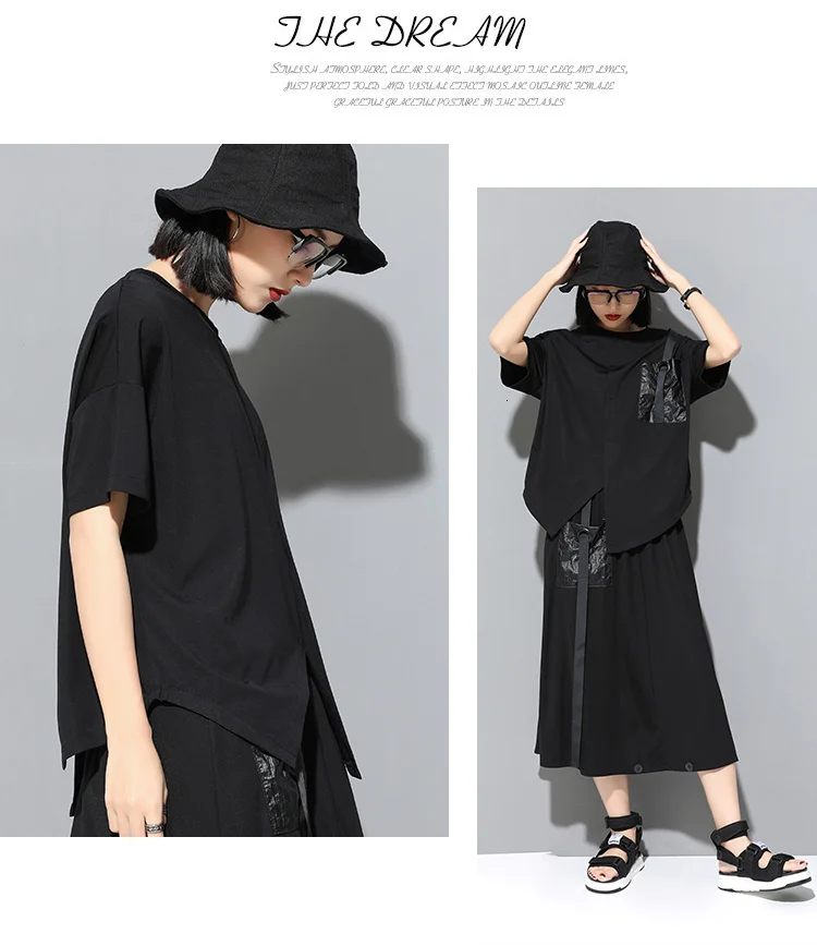 Amax luluE 2024 Korean Fashion Luxury Ladies Punk Tops Tees Womens Black Kawaii Clothes Patchwork Female Cotton Harajuku Tshirts