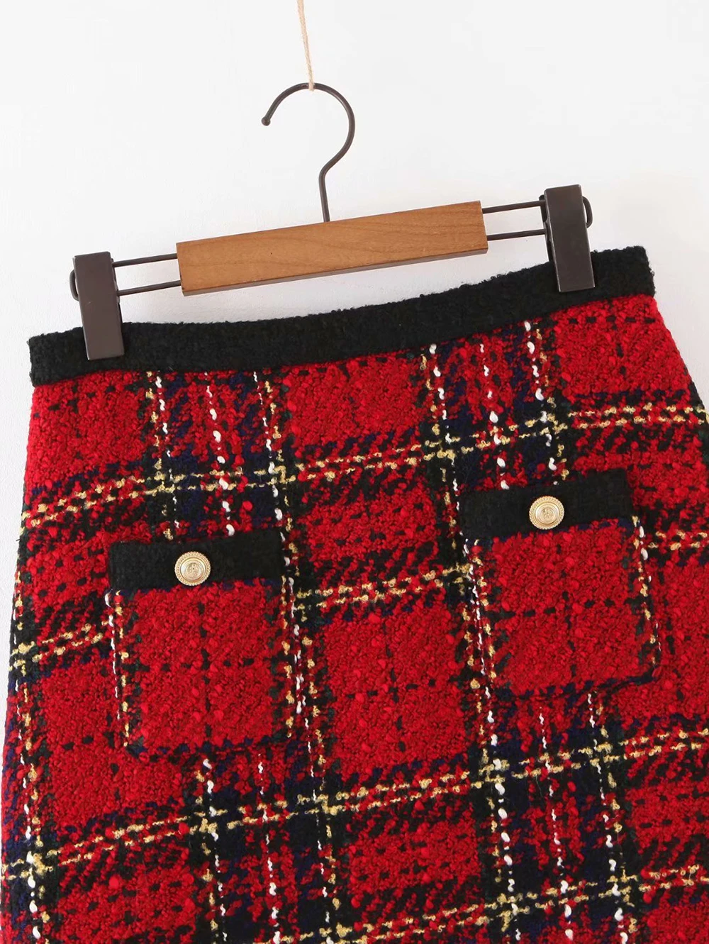 Red Vintage Women Tweed 2020 Winter Fashion Ladies Plaid Female Patchwork Girls High Waist Mini Skirts Chic