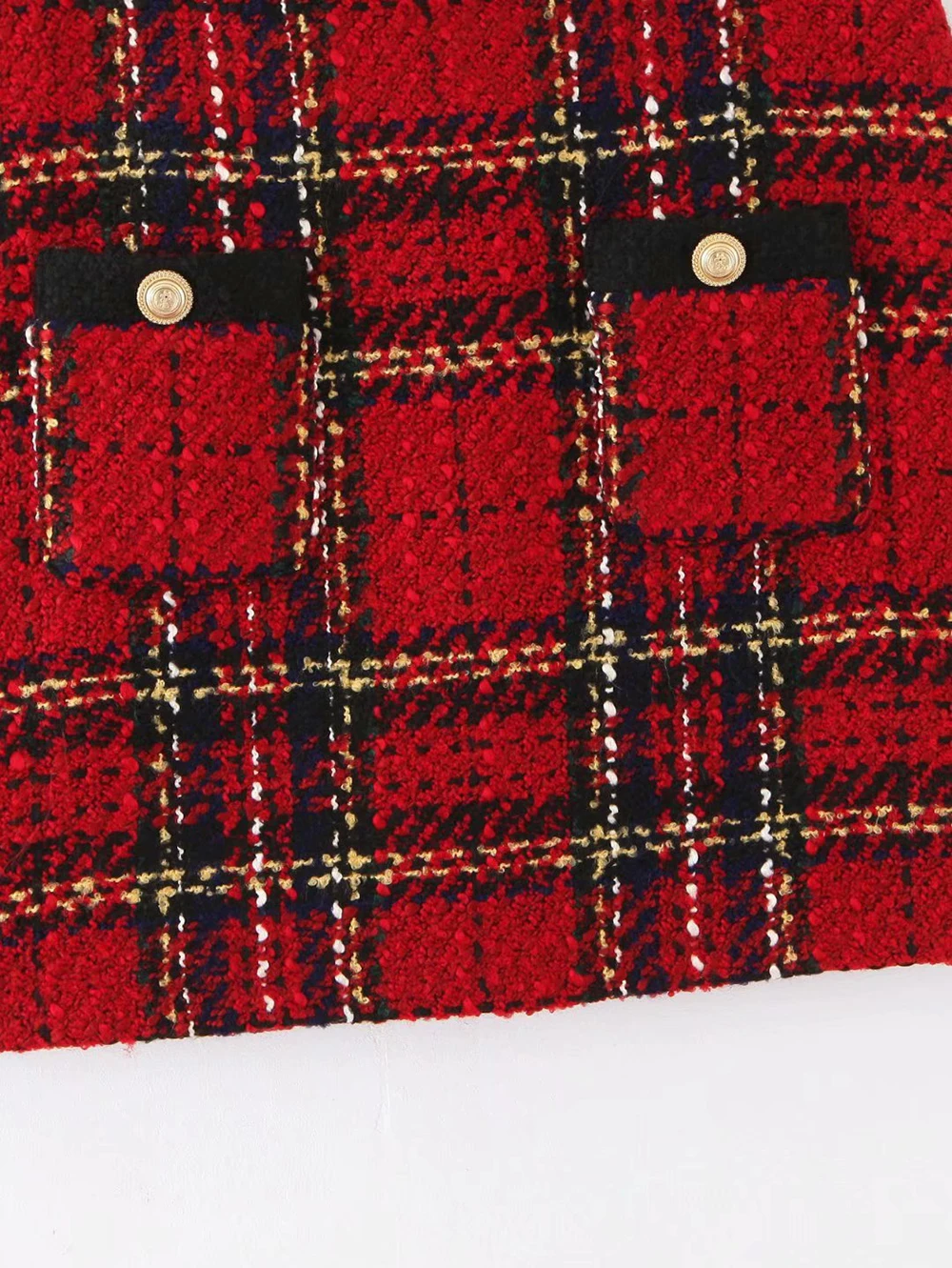 Red Vintage Women Tweed 2020 Winter Fashion Ladies Plaid Female Patchwork Girls High Waist Mini Skirts Chic
