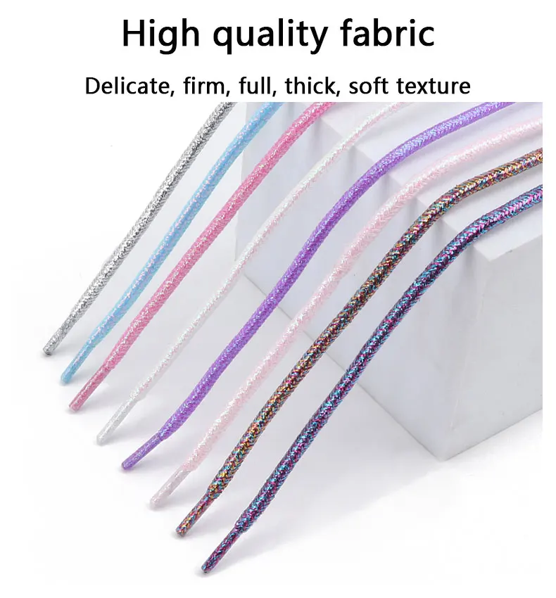 Round Shiny Shoelaces Metallic Glitter Shoe Laces Gold Silver Silk Shoes Lace Sports Casual Colorful Rainbow Gradient Shoelace
