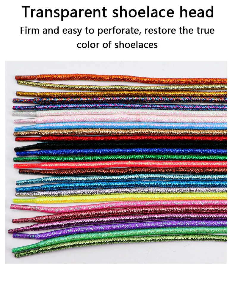 Round Shiny Shoelaces Metallic Glitter Shoe Laces Gold Silver Silk Shoes Lace Sports Casual Colorful Rainbow Gradient Shoelace