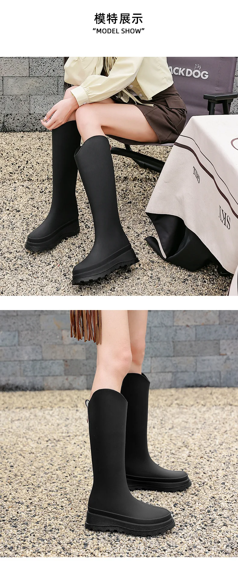 New 38cm Long Tube High Tube Women's Rain Boots PVC Outdoor Non-slip Fashion Rain Boot Comfortable Thick Bottom Waterproof Shoes