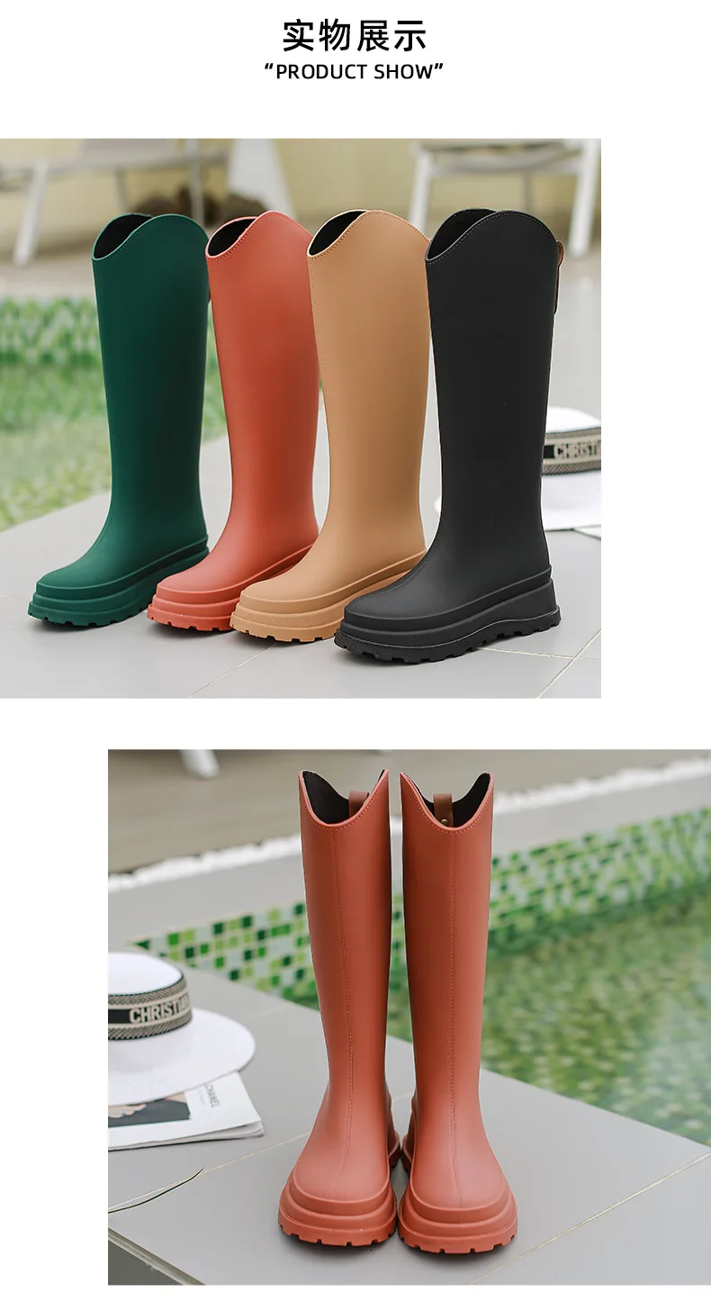 New 38cm Long Tube High Tube Women's Rain Boots PVC Outdoor Non-slip Fashion Rain Boot Comfortable Thick Bottom Waterproof Shoes