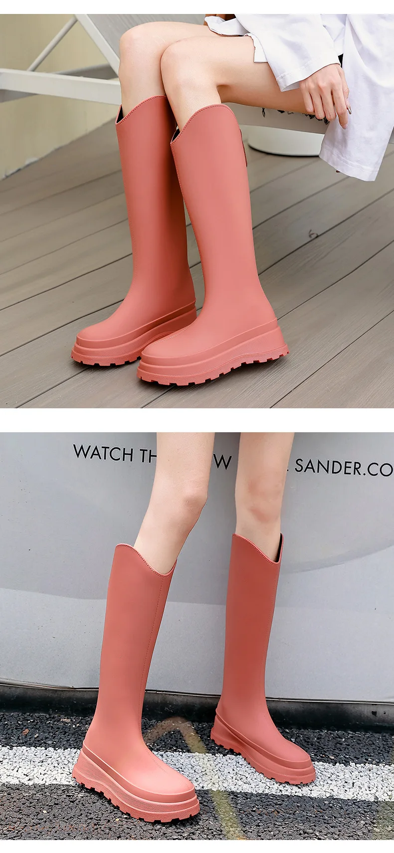 New 38cm Long Tube High Tube Women's Rain Boots PVC Outdoor Non-slip Fashion Rain Boot Comfortable Thick Bottom Waterproof Shoes